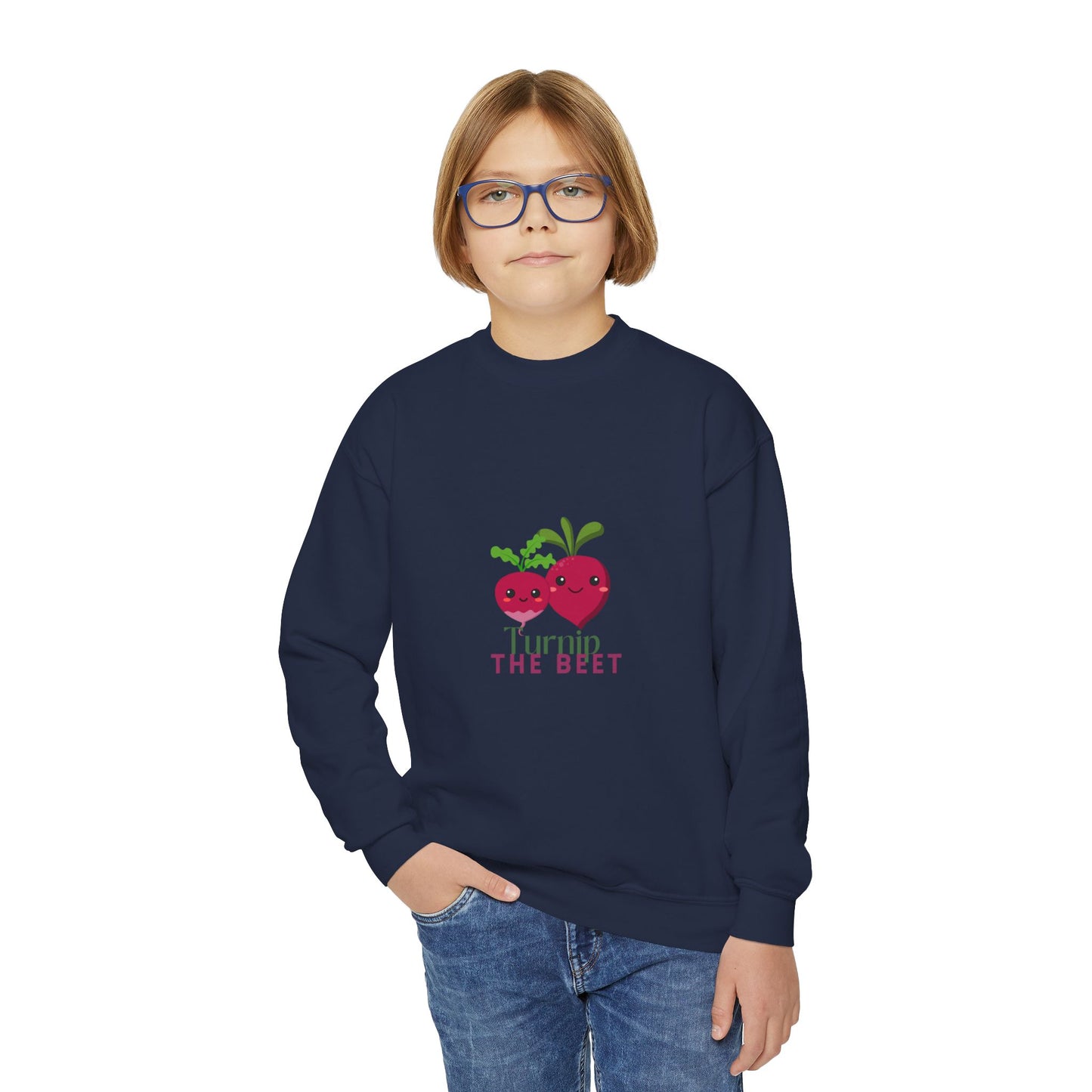 "Turnip the Beet" Youth Crewneck Dance Sweatshirt – Cute Veggie Graphic Pullover for Dancers & Kids 🥕🩰🌈
