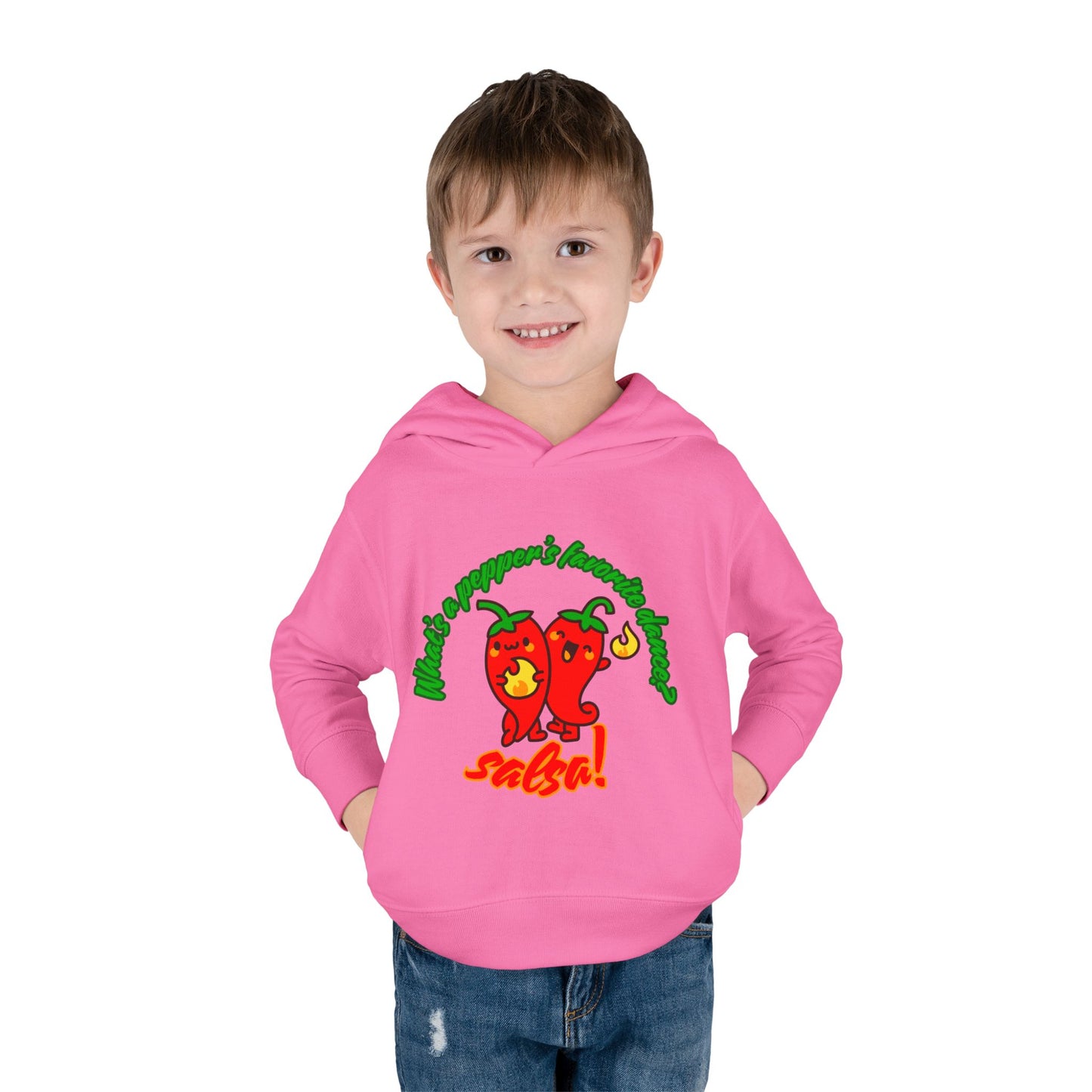 "What's a Pepper's Favorite Dance? Salsa!" Toddler Fleece Dance Hoodie – Funny Colorful Pullover for Kids