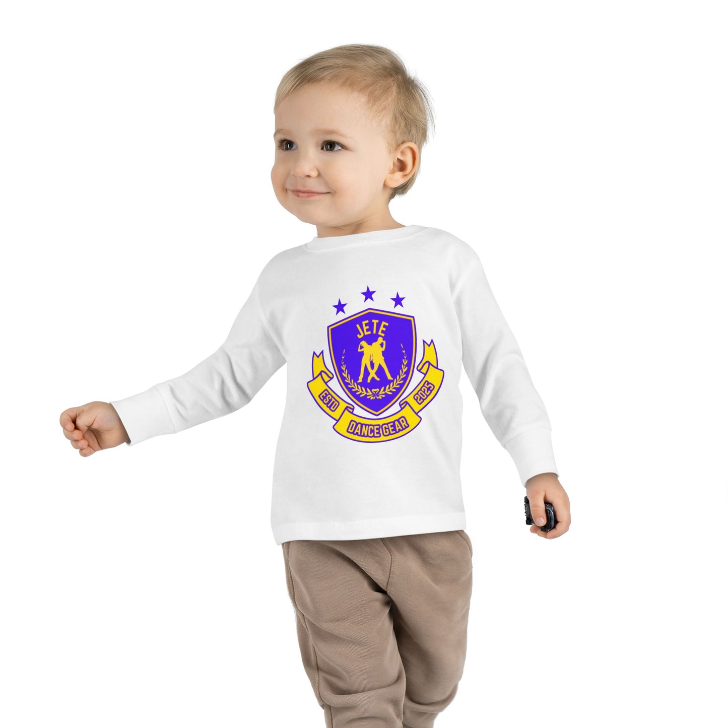 "Jeté Dance Gear" Toddler Dance T-Shirt – Collegiate-Inspired Dancer Graphic Long Sleeve Tee for Kids