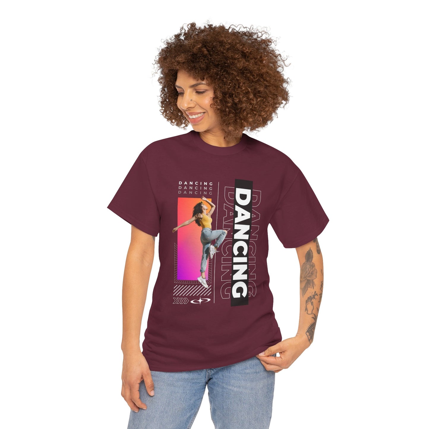 “Dancing” Streetwear-Inspired Female Dancer Unisex Heavy Cotton Tee – Urban Dance Graphic T-Shirt for Performers and Dance Lovers