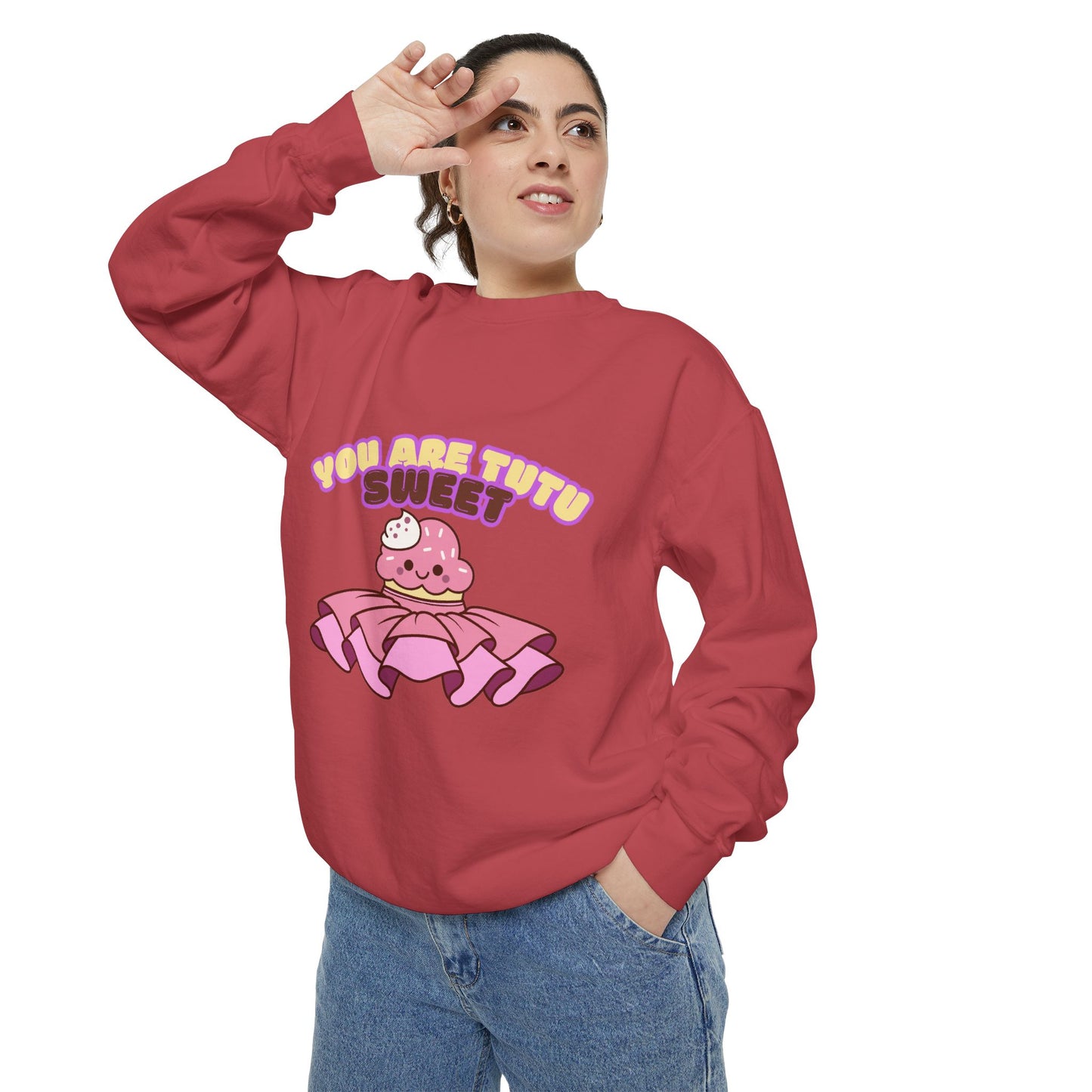 "You Are Tutu Sweet" Unisex Lightweight Crewneck Sweatshirt – Kawaii Cupcake in a Tutu Graphic Pullover for Ballet & Dance Lovers