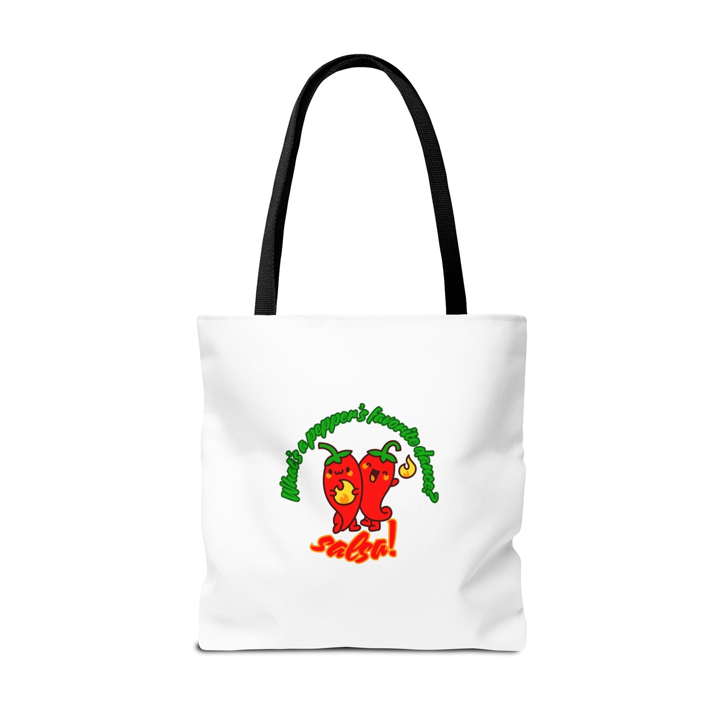 “What’s a Pepper’s Favorite Dance? Salsa!” Salsa Dance Pun Tote Bag – Funny Kawaii Pepper Graphic Canvas Bag for Dancers & Food Lovers