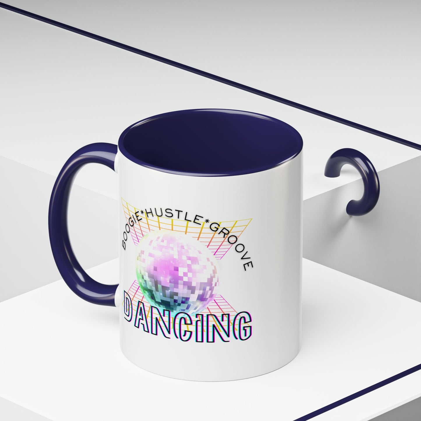 "Boogie, Hustle, Groove - Dancing" Disco Accent Coffee Mug – Fun Retro Dance Gift for Coffee Lovers