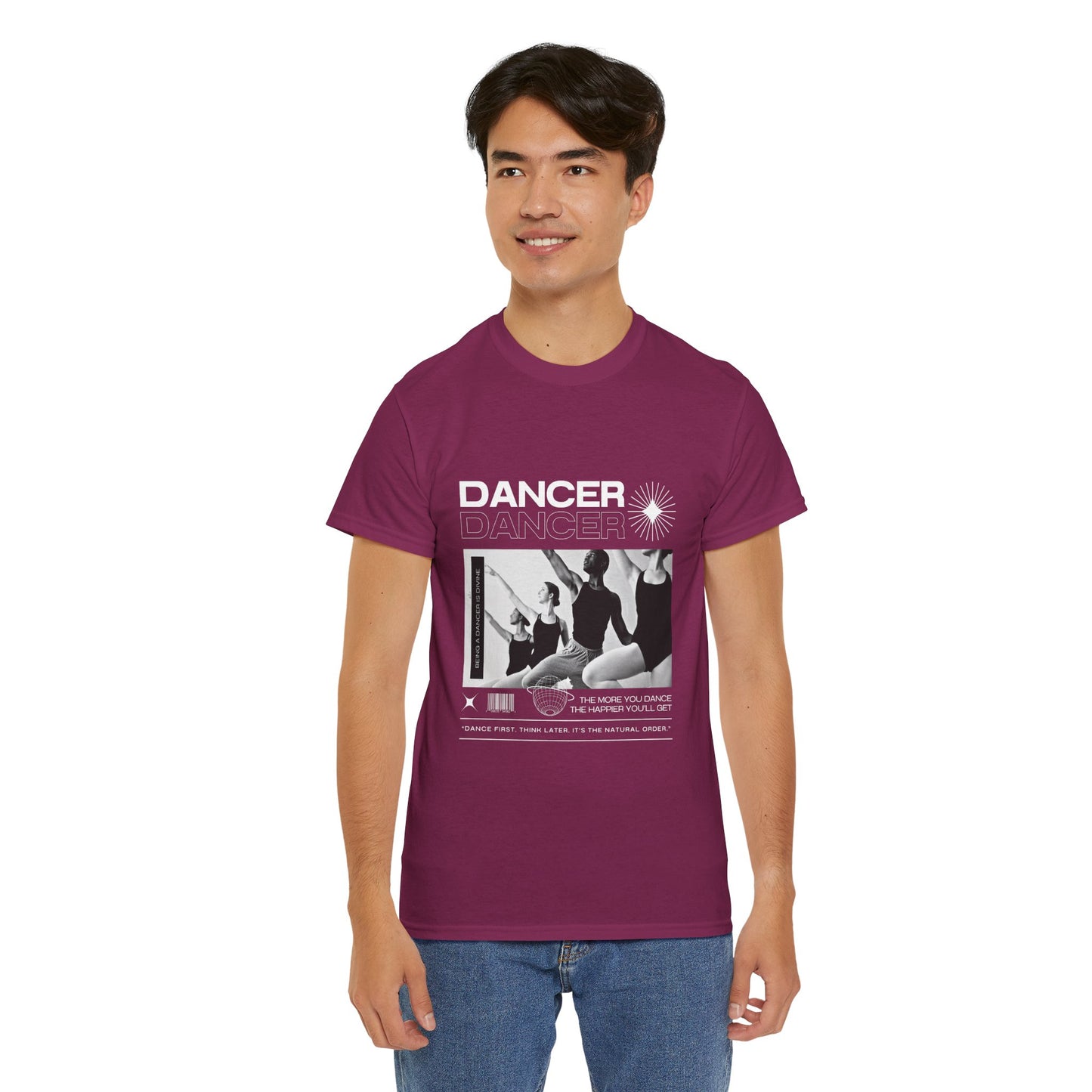 "Dancer" with ballet dancers at the Barre - Unisex Heavy Cotton Tee | Streetwear-Inspired Ballet Training Graphic T-Shirt for Dance Lovers