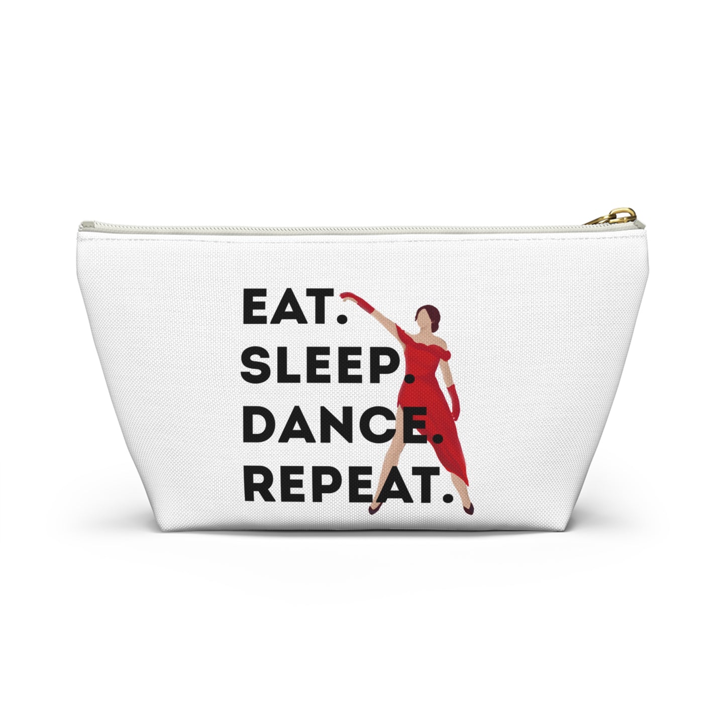 “Eat Sleep Dance Repeat” Makeup Bag – Bold Dancer Graphic – Dance-Themed Zipper Pouch for Cosmetics, Accessories & Travel Essentials