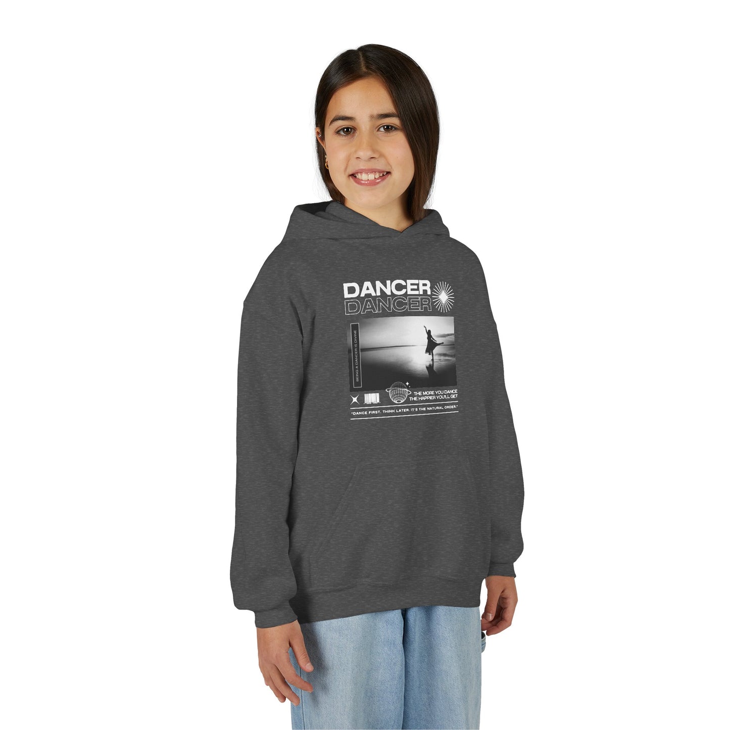 “Dancer” Arabesque on the Beach Graphic | Unisex Youth Hoodie – Streetwear-Inspired Ballet Dance Hoodie for Kids & Young Dancers