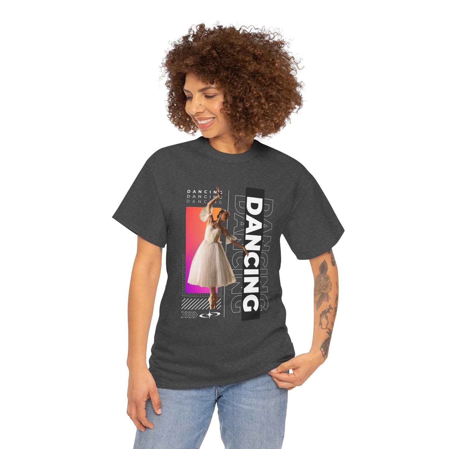 “Dancing” Streetwear-Inspired Female Dancer Unisex Heavy Cotton Tee – Urban Dance Graphic T-Shirt for Performers and Dance Lovers
