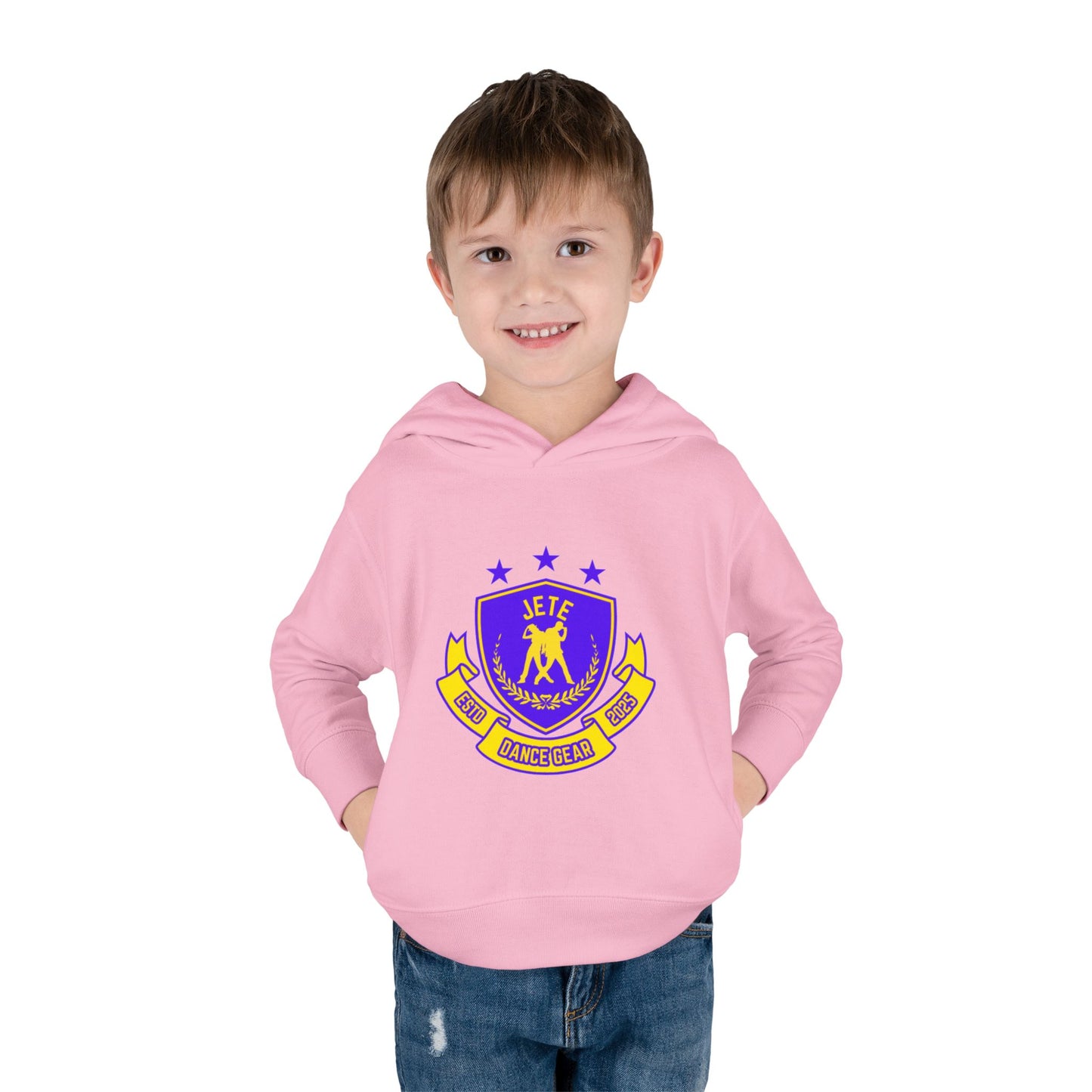 "Jeté Dance Gear" Toddler Pullover Fleece Hoodie – Collegiate-Inspired Dancer Graphic Sweatshirt for Kids