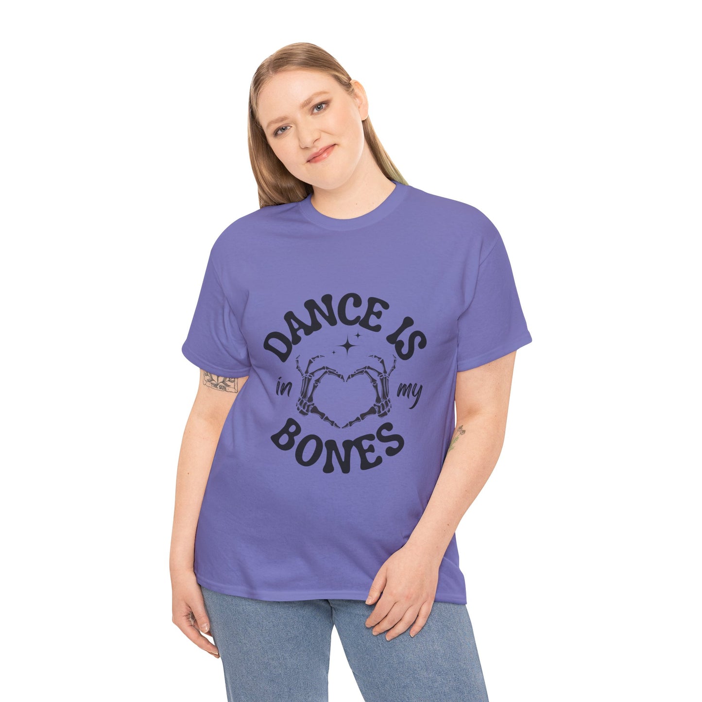 “Dance Is in My Bones” Halloween Dance T-Shirt with Cute Skeleton Heart Graphic - Unisex Heavy Cotton Tee