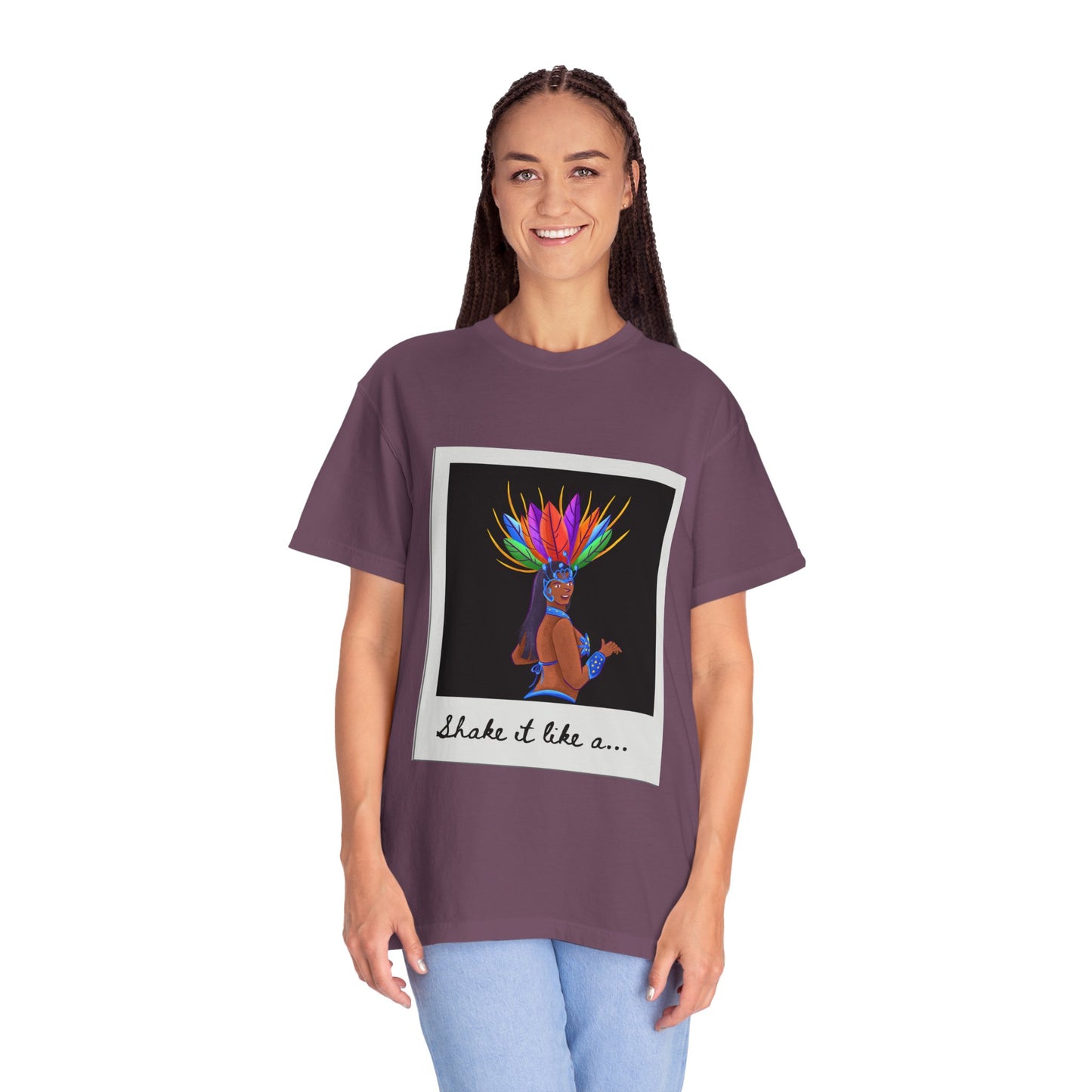 "Shake It Like a Samba Star" Unisex Garment-Dyed Dance T-Shirt – Bold Carnival-Inspired Graphic Tee for Dancers