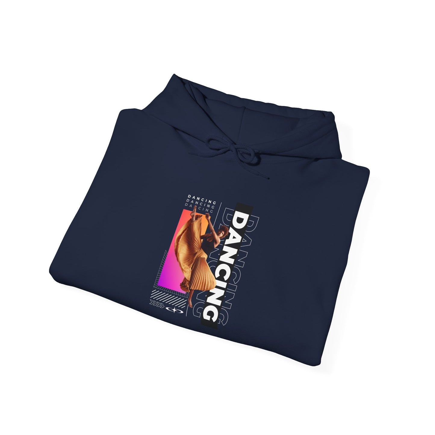 "Dancing” Text with Streetwear-Style Female Dancer Graphic - Unisex Heavy Blend™ Hooded Sweatshirt – Cozy Dance Hoodie for Ballet & Hip-Hop Enthusiasts