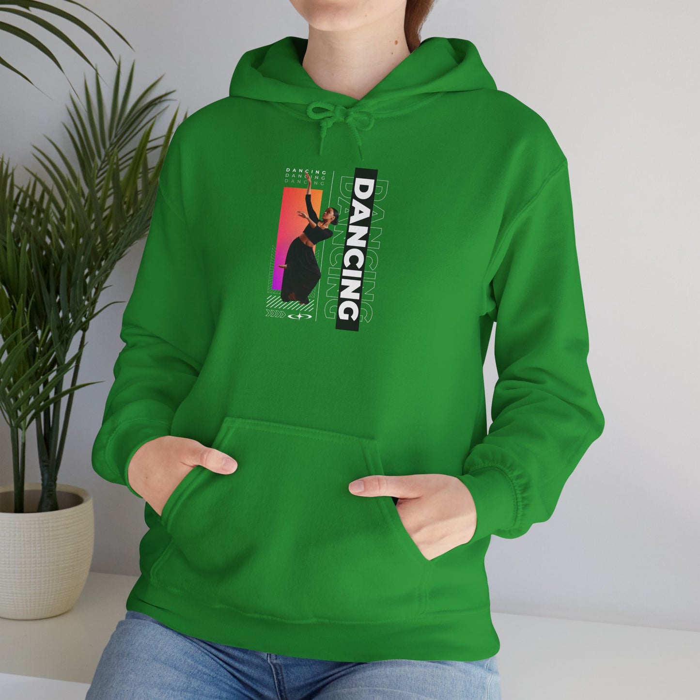 “Dancing” Text with Streetwear-Style Female Dancer Graphic - Unisex Heavy Blend™ Hooded Sweatshirt – Cozy Dance Hoodie for Ballet & Hip-Hop Enthusiasts