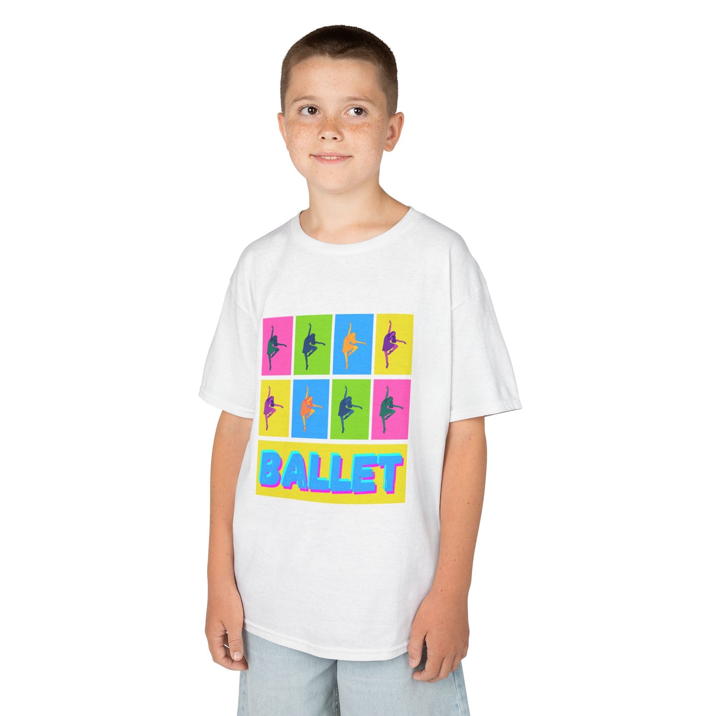 "Ballet" Youth Short Sleeve T-Shirt – Pop Art Inspired Design with Ballet Dancer Graphics – Dance Apparel for Kids