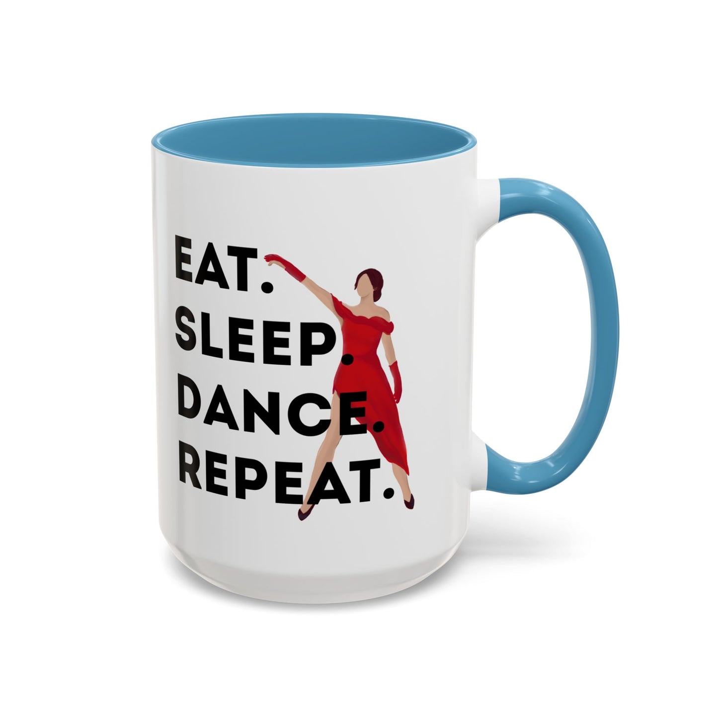 "Eat Sleep Dance Repeat" Accent Coffee Mug – Bold Dancer Graphic Ceramic Mug for Dance Lovers