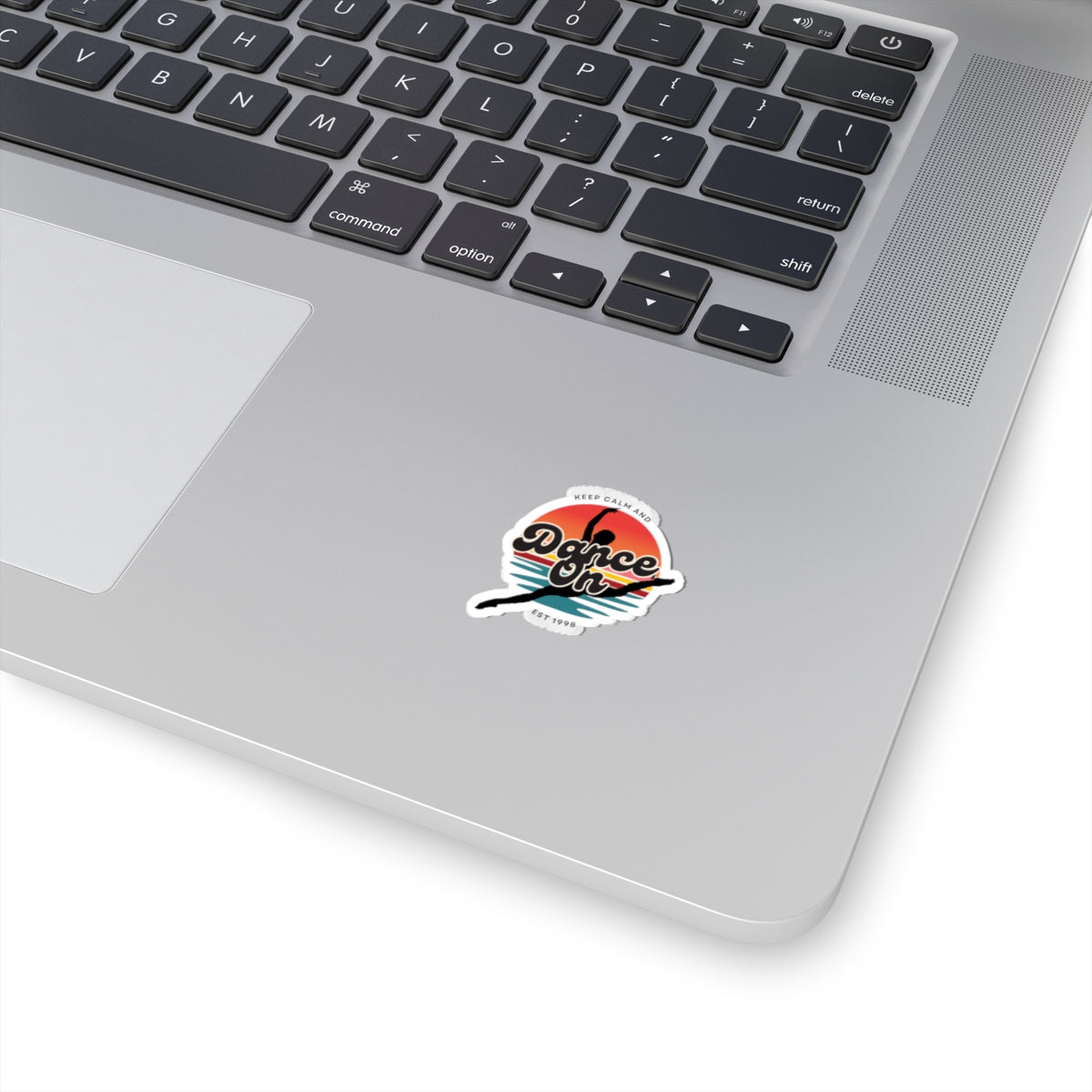 "Keep Calm and Dance On" Kiss-Cut Sticker β Retro Dancer Graphic β Motivational Dance-Themed Vinyl Sticker for Laptops, Journals & Water Bottles
