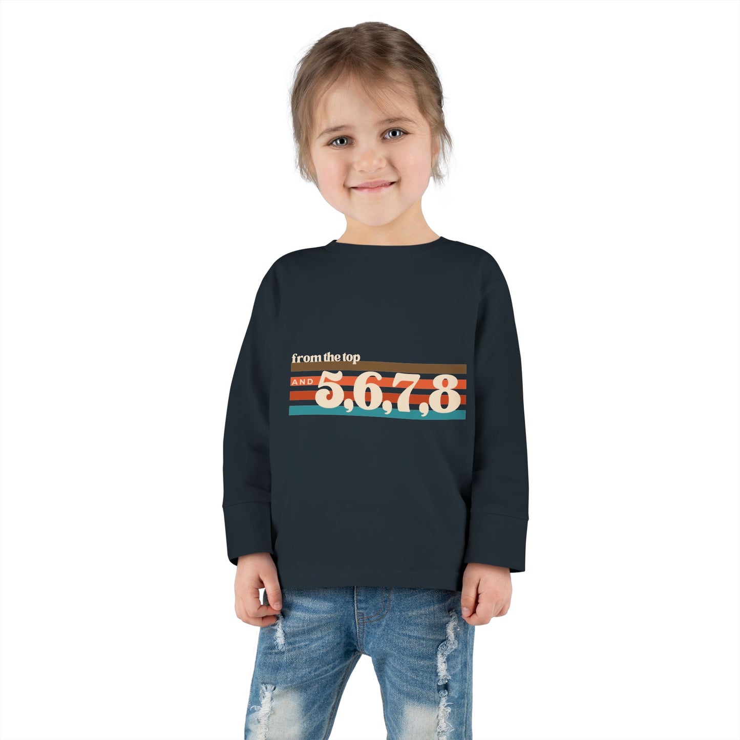 "From the Top and 5, 6, 7, 8" Toddler Dance T-Shirt – Retro Choreography-Inspired Long Sleeve Tee for Kids