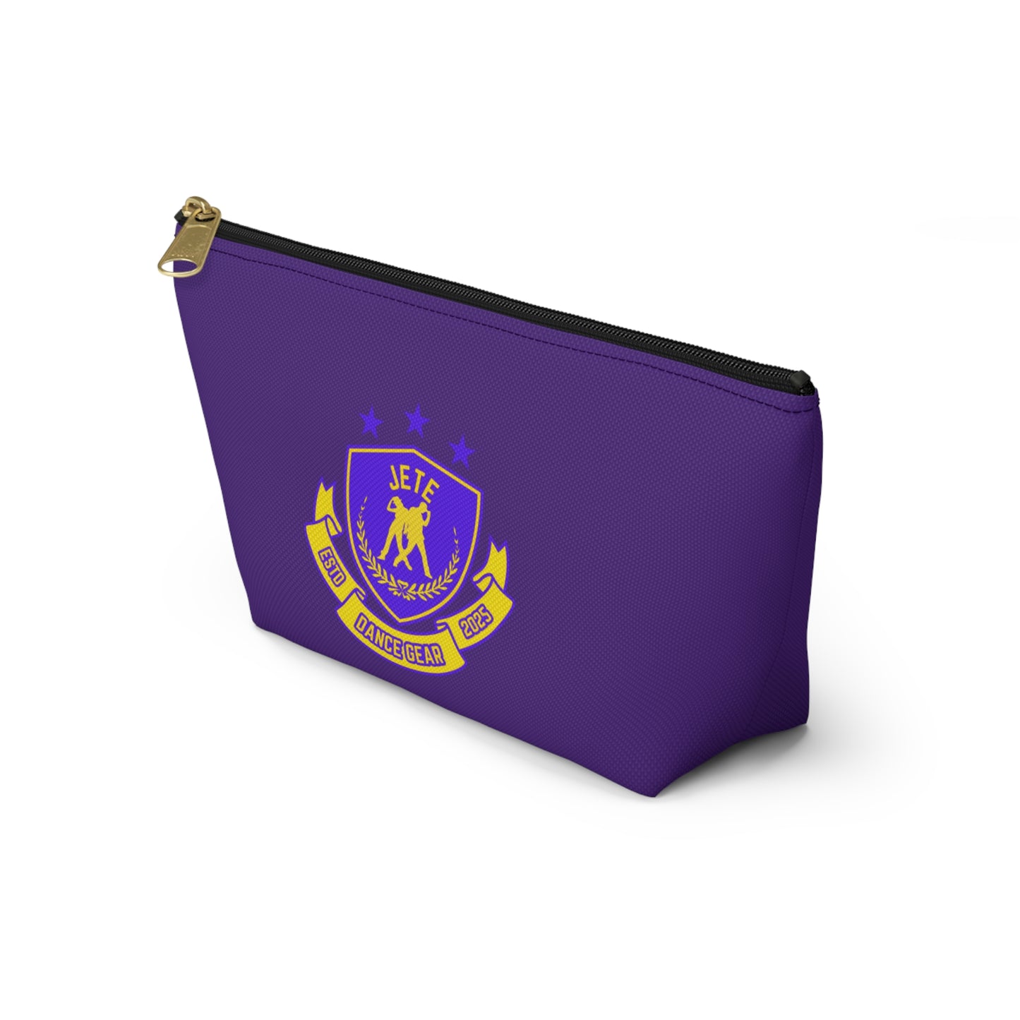 “Jeté Dance Gear" Makeup Bag – Colorful Collegiate-Inspired Dance Graphic – Stylish Zipper Pouch for Cosmetics, Accessories & Team Essentials