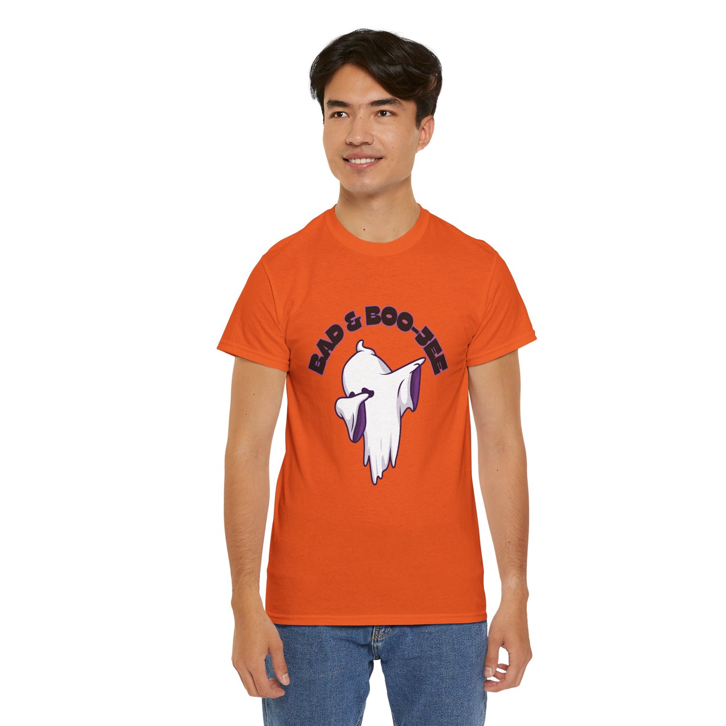 “Bad & Boo-jee” Funny Halloween Dance T-Shirt with Cute Ghost Dab Graphic - Unisex Heavy Cotton Tee