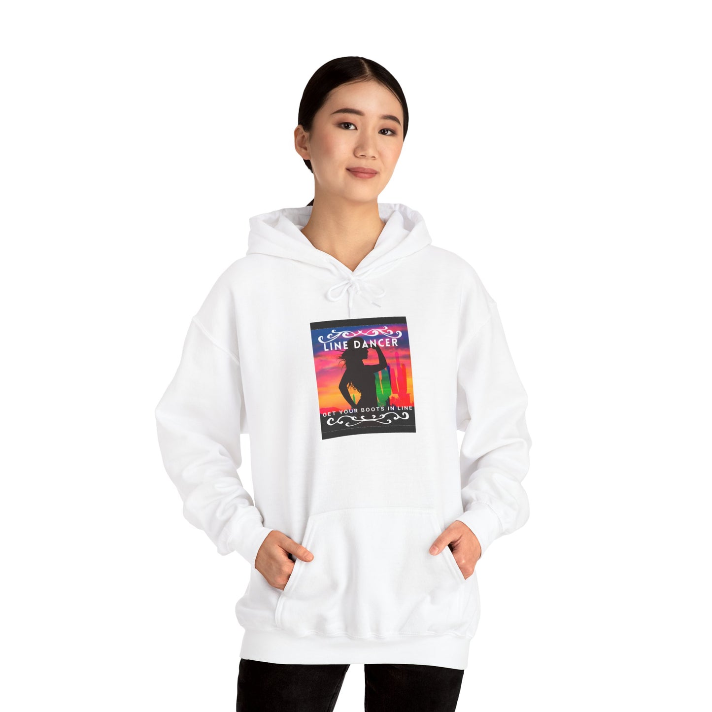 "Line Dancer, Get Your Boots in Line" Western-Inspired Graphic – Unisex Heavy Blend™ Hooded Sweatshirt