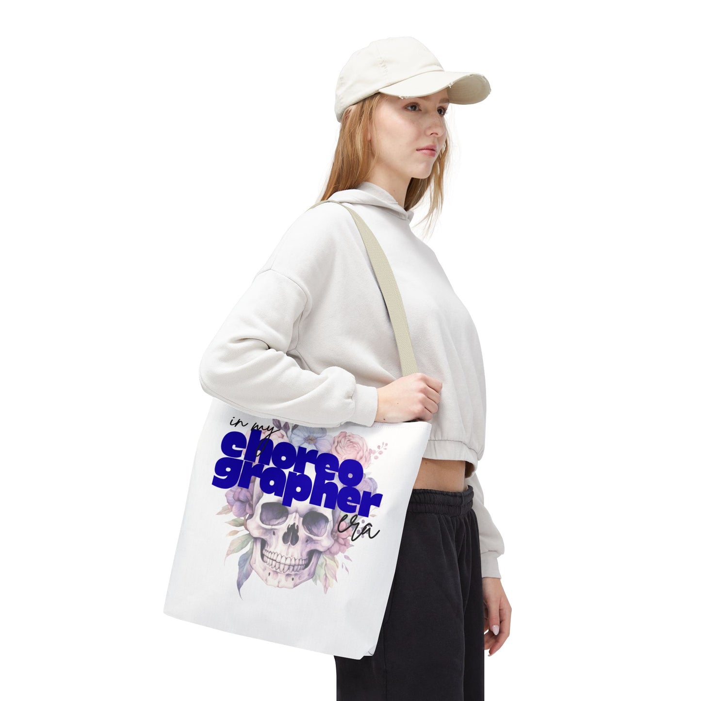 In My Choreographer Era Tote Bag with Colored Handles – Pastel Floral Skull Dance-Inspired Carryall