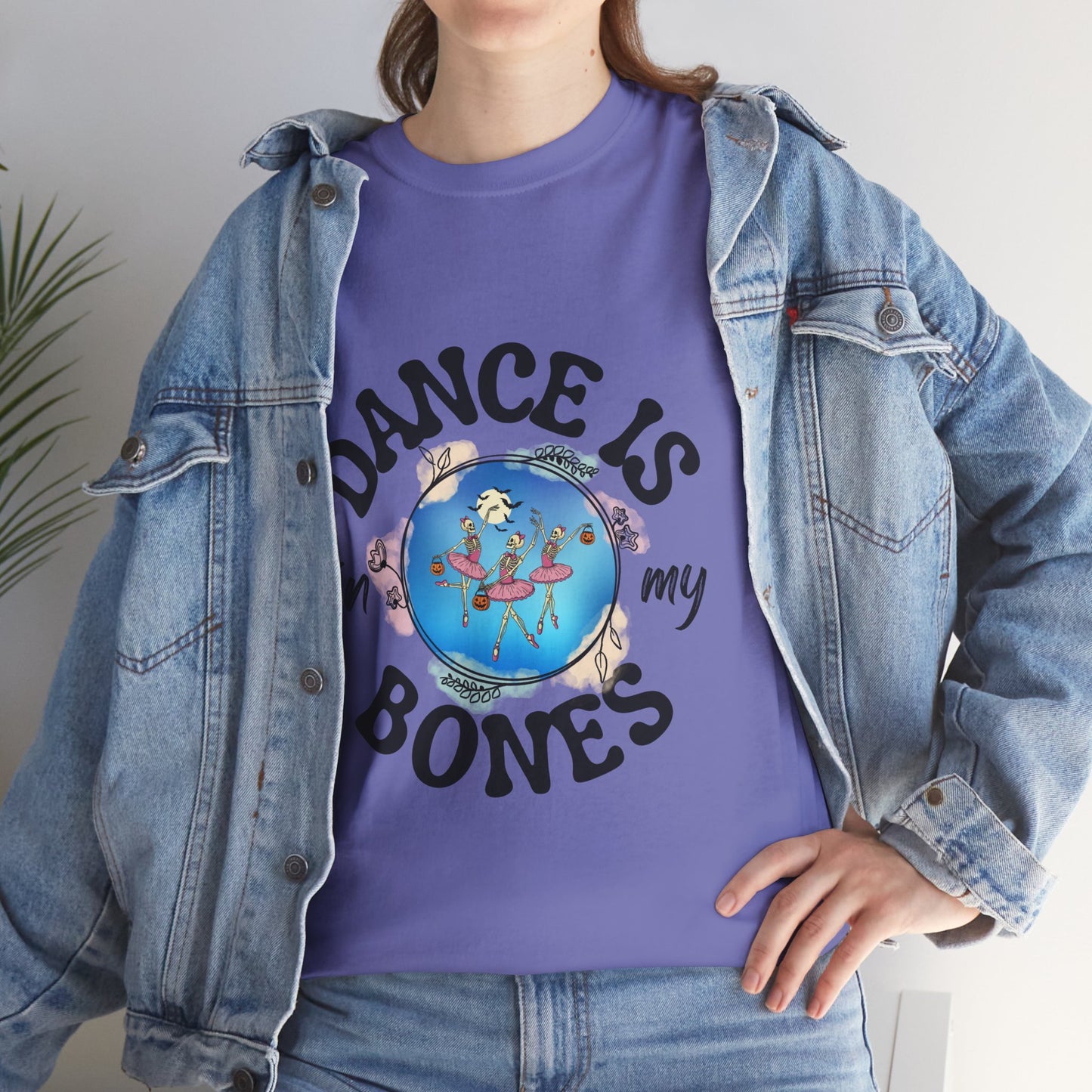 “Dance Is in My Bones” Halloween Dance T-Shirt with Dancing Skeletons Graphic - Unisex Heavy Cotton Tee