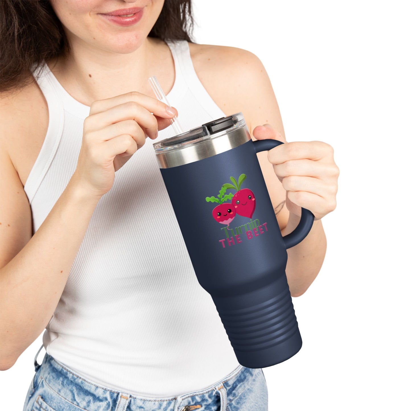 "Turnip the Beet" 40oz Insulated Travel Mug – Cute Veggie Dance Pun Tumbler for Music & Dance Lovers | Jete Shop 🥬🎶✨