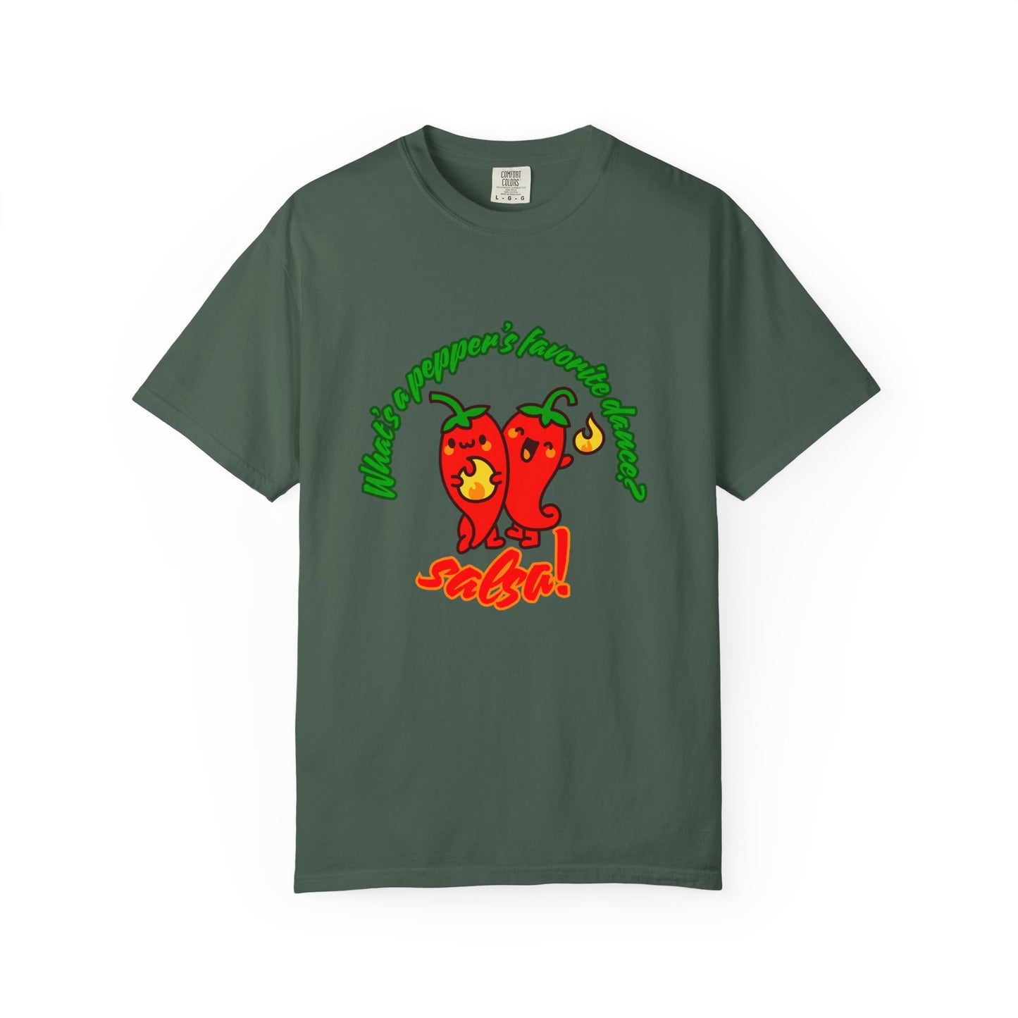 "What's a Pepper's Favorite Dance? Salsa!" Dance Pun Unisex Garment-Dyed T-Shirt – Funny Dance Joke Tee with Cute Pepper Graphic – Dance Humor Shirt for Food & Pun Lovers
