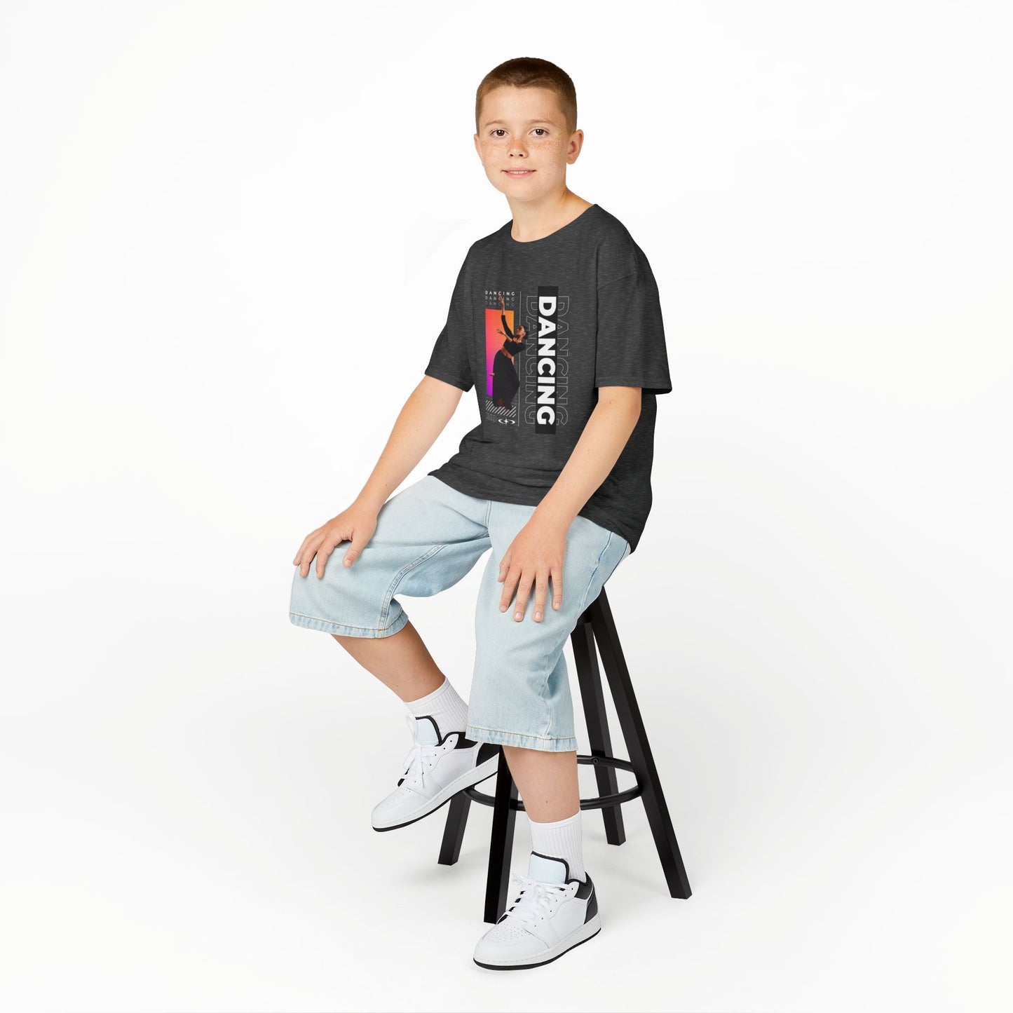 “Dancing” Youth Short Sleeve T-Shirt – Streetwear-Inspired Female Dancer Design – Trendy Kids Dance Graphic Tee