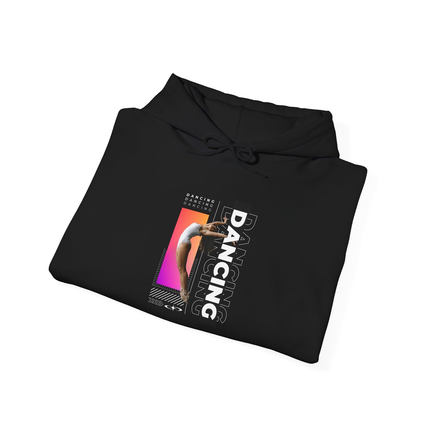 “Dancing” Text with Streetwear-Style Female Dancer Graphic - Unisex Heavy Blend™ Hooded Sweatshirt – Cozy Dance Hoodie for Ballet & Hip-Hop Enthusiasts