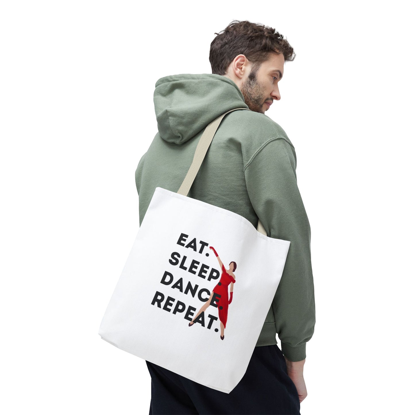 "Eat Sleep Dance Repeat" Canvas Tote Bag – Bold Dancer Graphic Dance Bag for Studio, School & Everyday Use