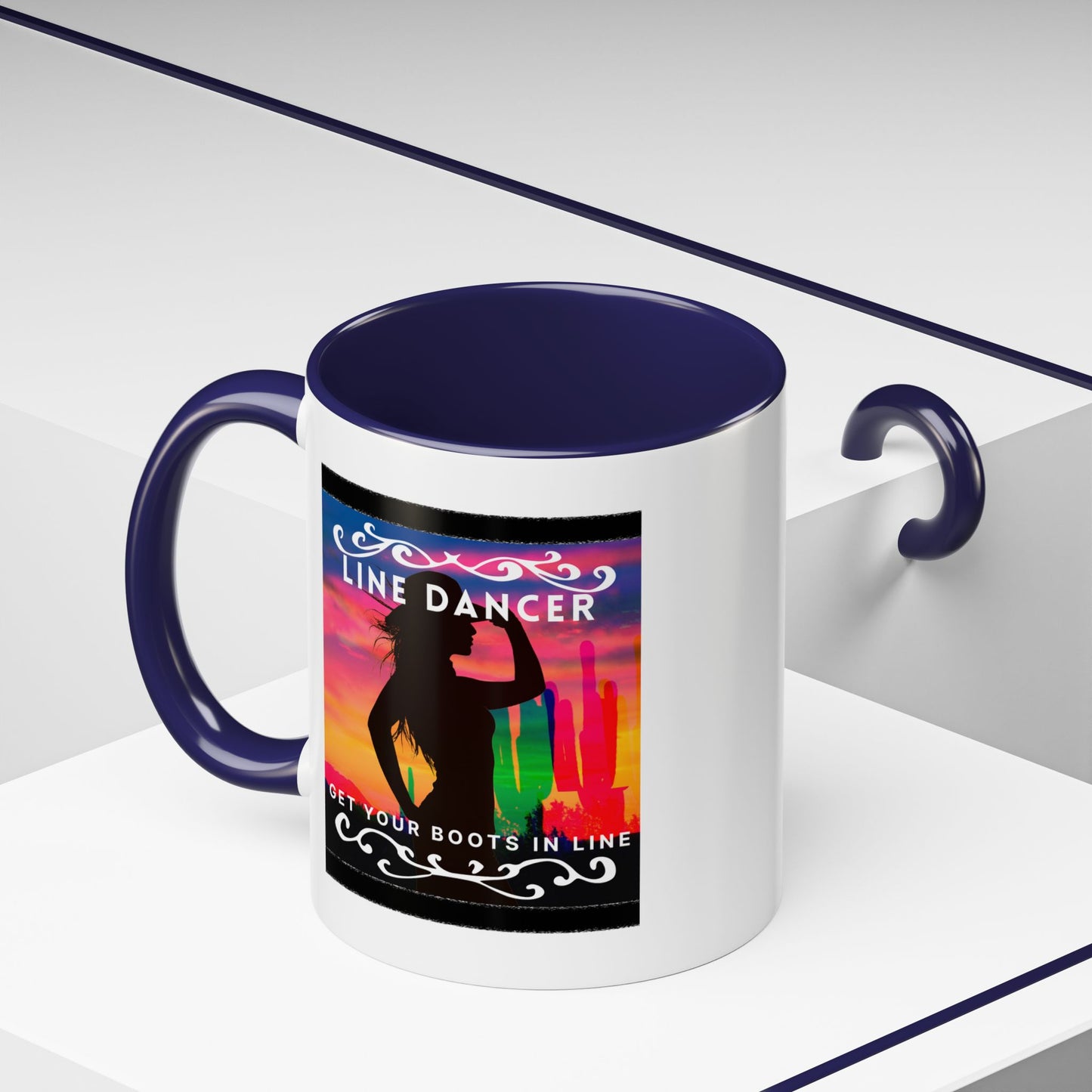 "Line Dancer" Accent Coffee Mug – Cute Cowgirl Graphic Ceramic Mug for Country Dance Lovers