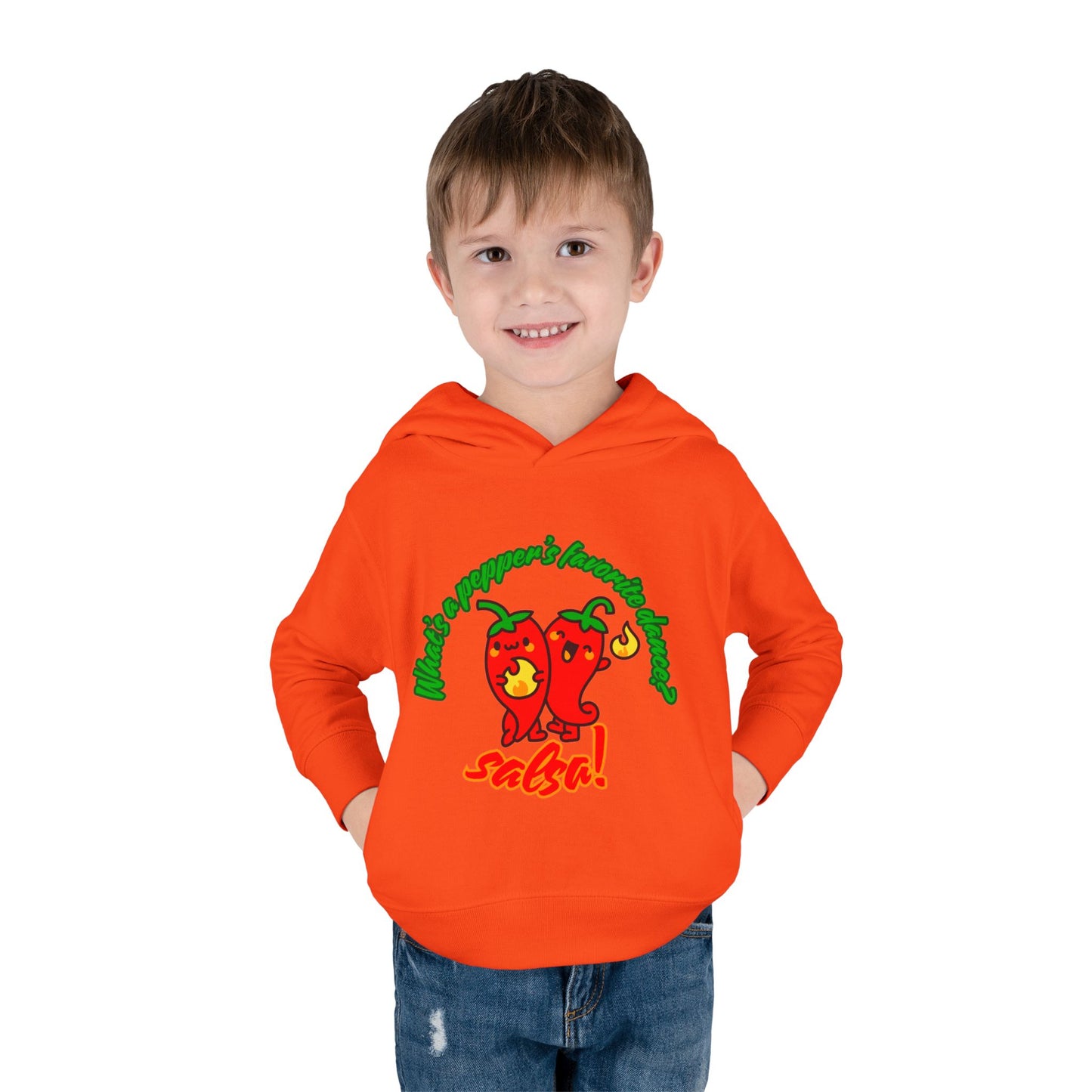"What's a Pepper's Favorite Dance? Salsa!" Toddler Fleece Dance Hoodie – Funny Colorful Pullover for Kids