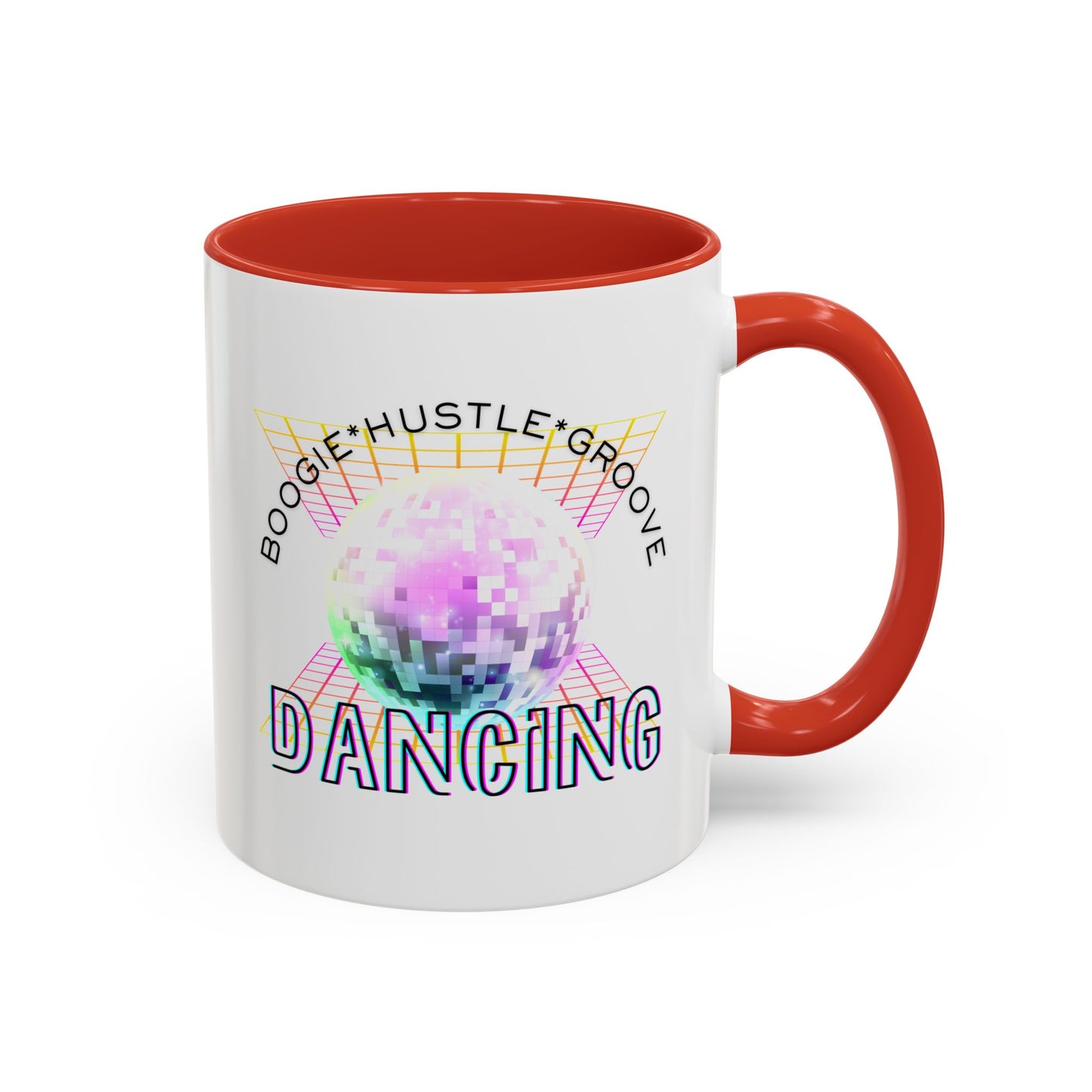 "Boogie, Hustle, Groove - Dancing" Disco Accent Coffee Mug – Fun Retro Dance Gift for Coffee Lovers
