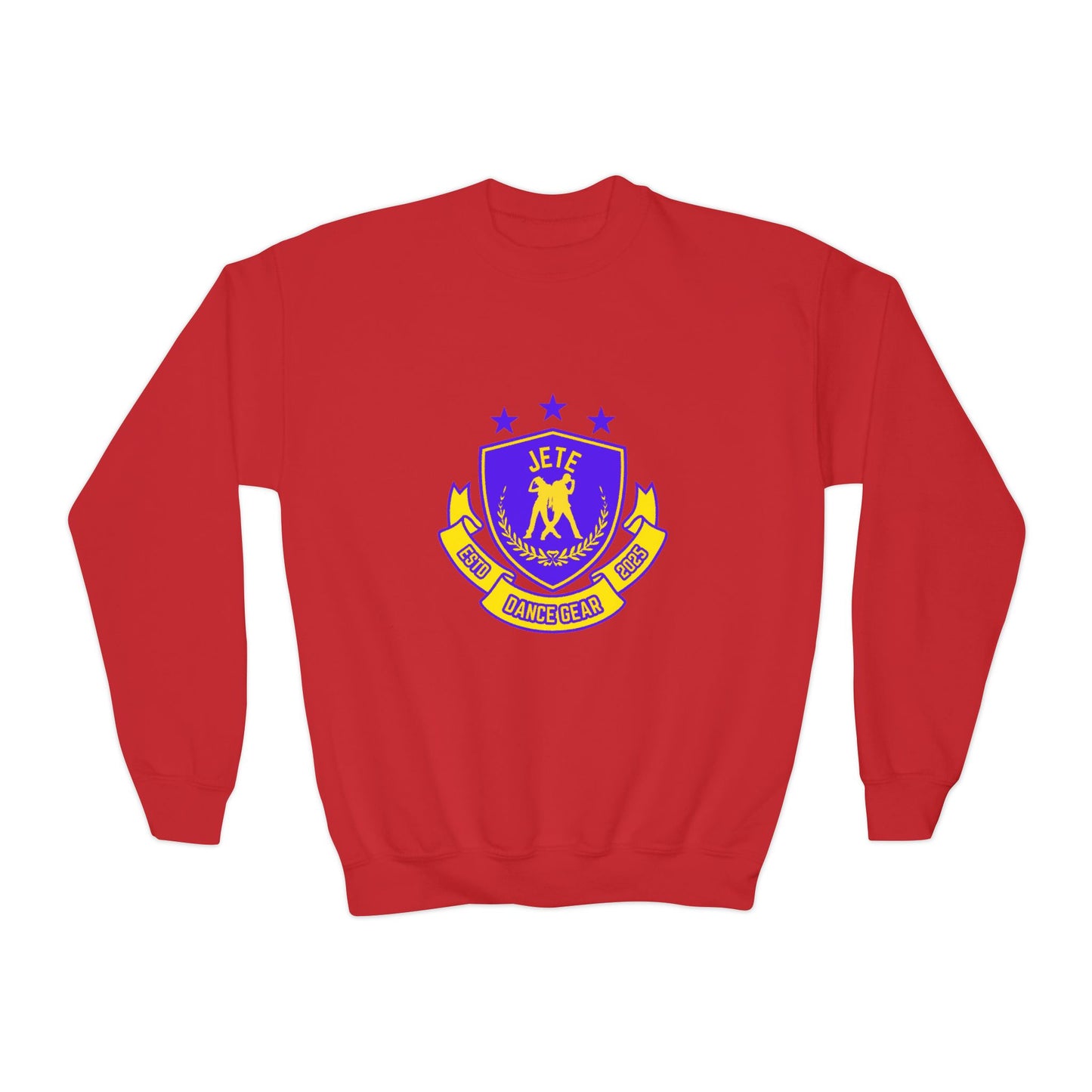 "Jeté Dance Gear" – Collegiate Style Youth Crewneck Sweatshirt | Bold Kids Dance Team Pullover