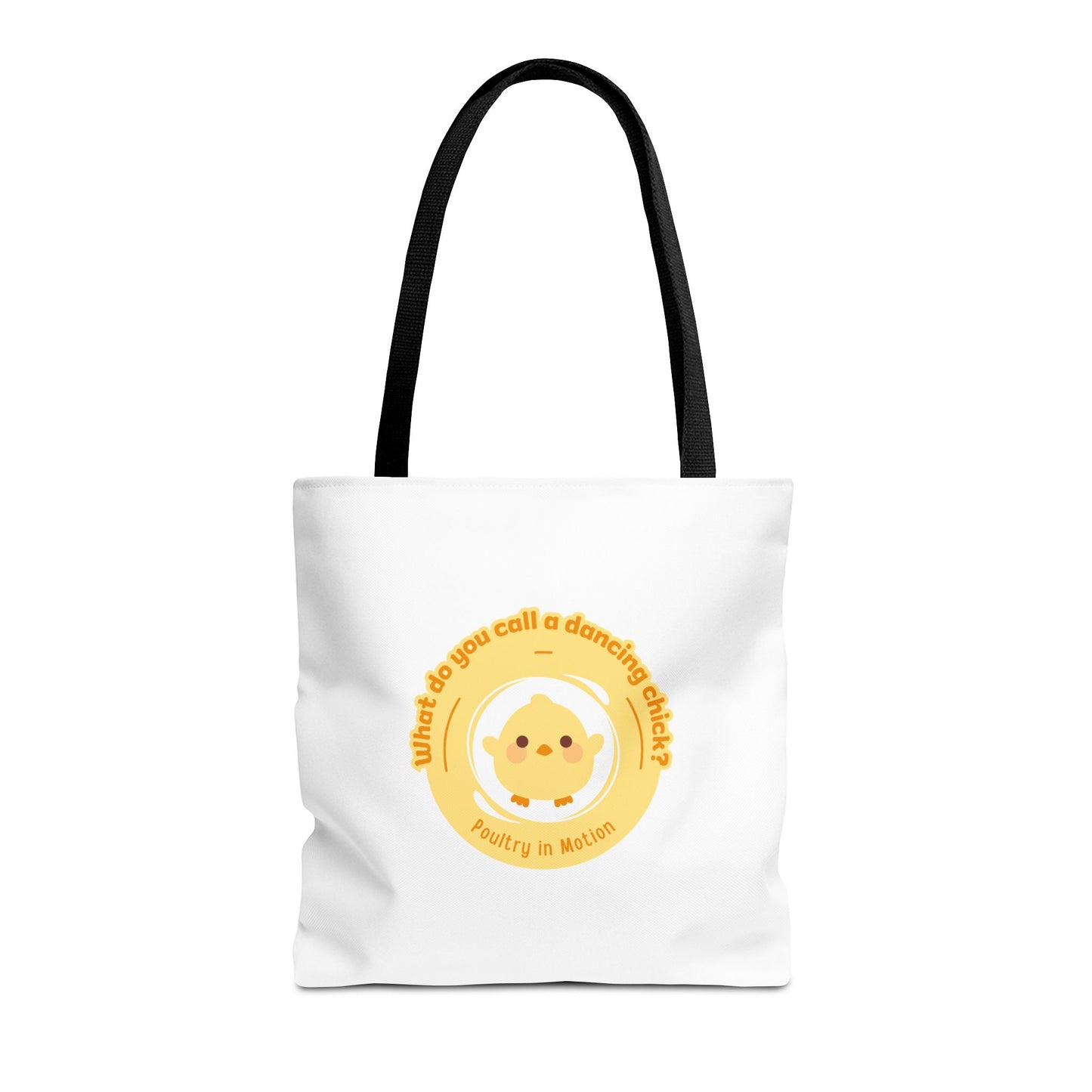 "What do you call a dancing chick? Poultry in Motion" Funny Dance Tote Bag – Kawaii Chicken Canvas Tote for Dancers & Dance Lovers