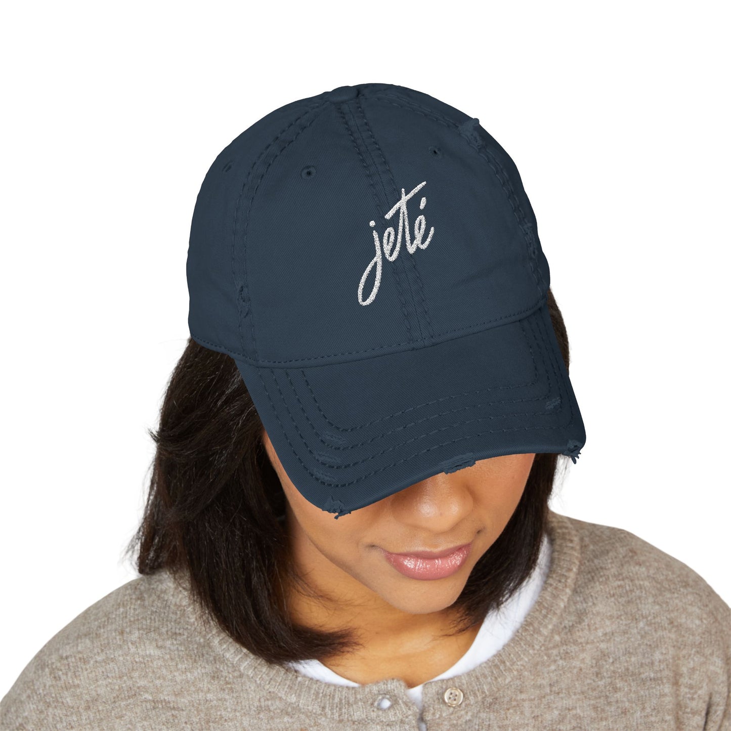 “Jeté” Embroidered Dance Logo - Unisex Distressed Baseball Cap – Vintage-Style Adjustable Hat for Dancers & Dance Lovers