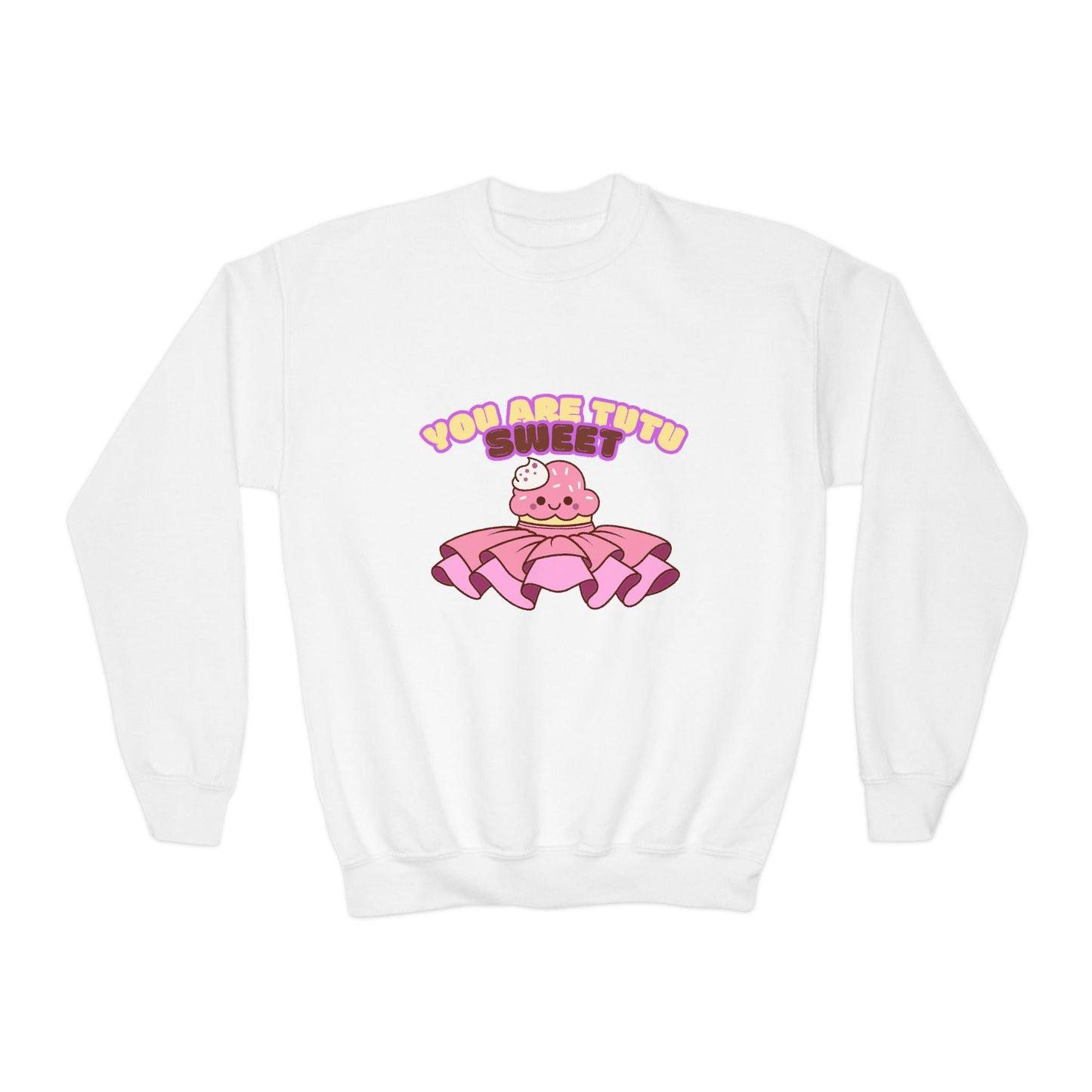 "You Are Tutu Sweet" Youth Crewneck Dance Sweatshirt โ Kawaii Cupcake Graphic | Cute Ballet Themed Kids Pullover