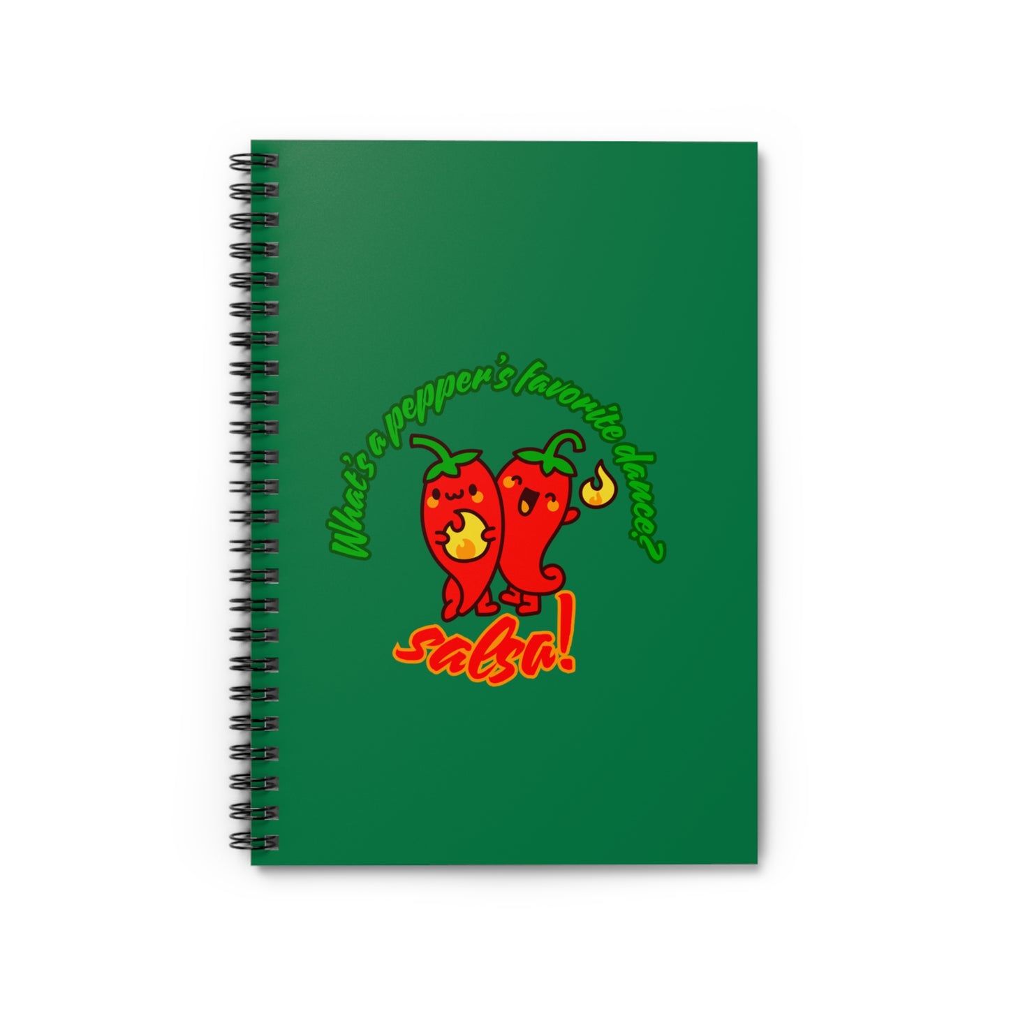 "What Is a Pepper’s Favorite Dance? Salsa!" Spiral Notebook – Funny Dance Pun Journal with Cute Pepper Graphic for Dancers & Foodie Pun Lovers