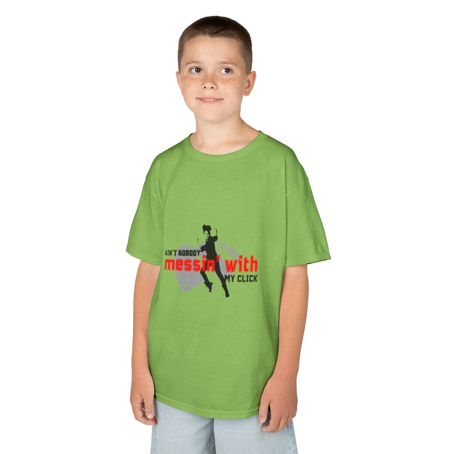 "Ain’t Nobody Messin’ With My Click" – Youth Short Sleeve Dance Tee with Tap Shoes & Tap Dancer Graphic