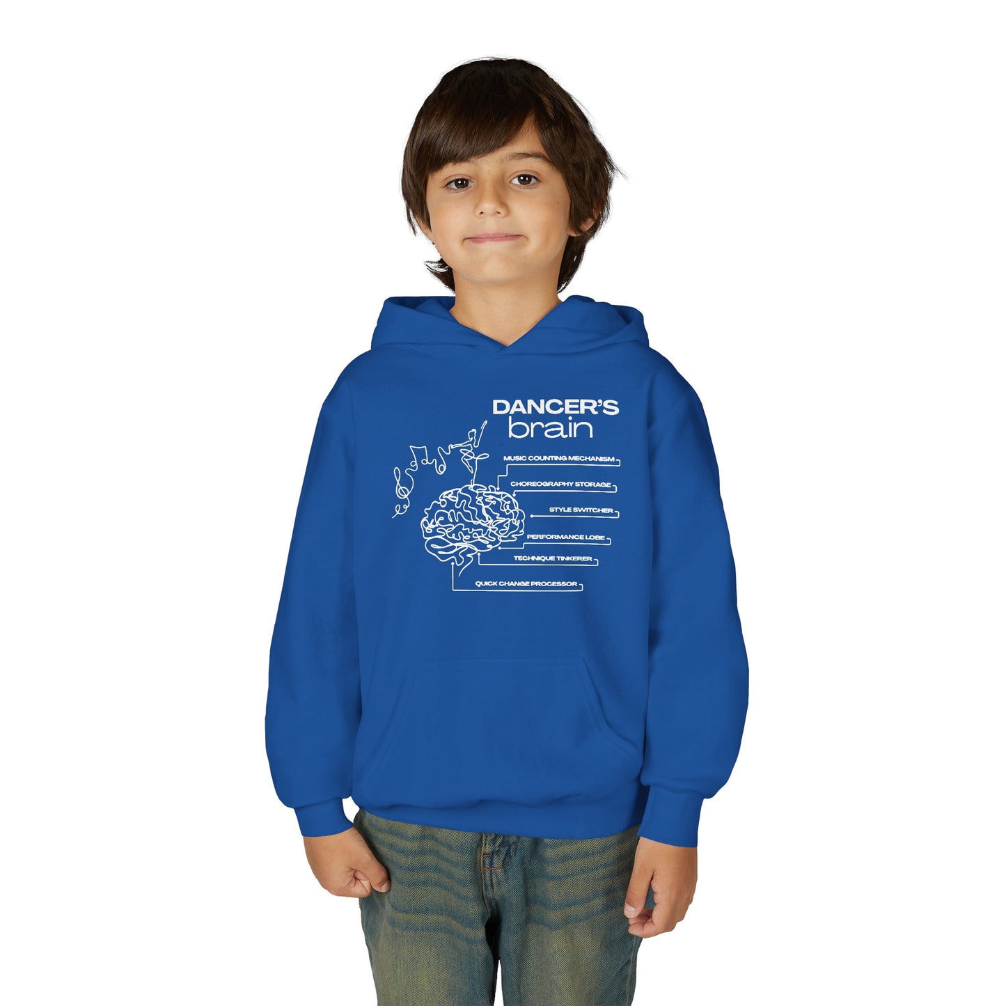 “Dancer’s Brain” Unisex Youth Hoodie with Funny Dance Brain Graphic – Personalized Dance Hoodie for Kids & Teens, Custom Name or Studio Option