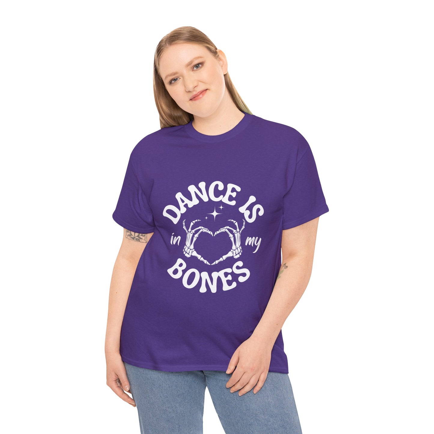 “Dance Is in My Bones” Halloween Dance T-Shirt with Cute Skeleton Heart Graphic - Unisex Heavy Cotton Tee