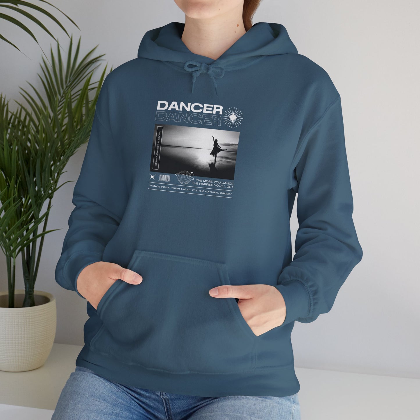 “Dancer” Arabesque on the Beach Graphic | Streetwear-Inspired Dance Hoodie for Ballet & Beach Lovers - Unisex Heavy Blend™ Hoodie