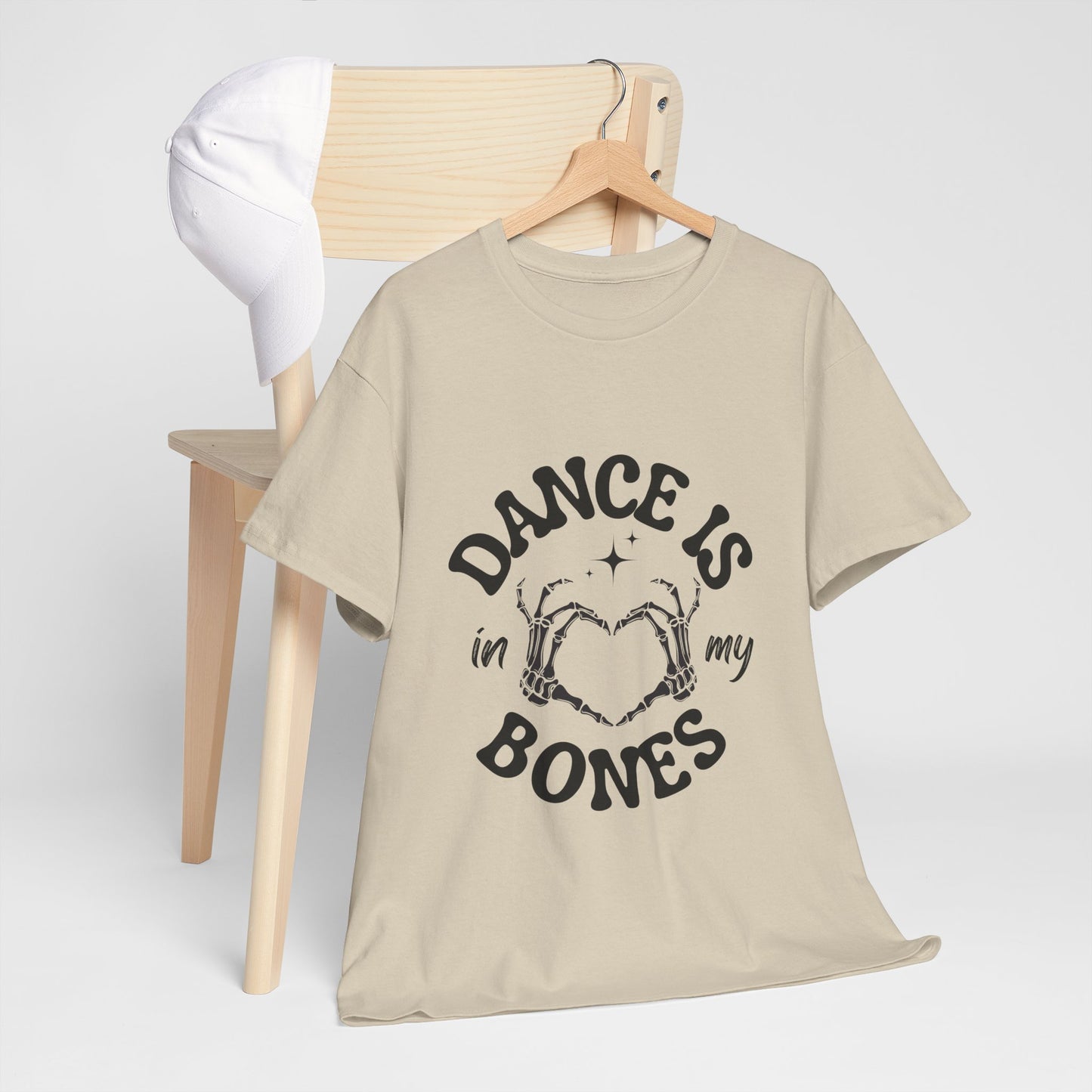 “Dance Is in My Bones” Halloween Dance T-Shirt with Cute Skeleton Heart Graphic - Unisex Heavy Cotton Tee