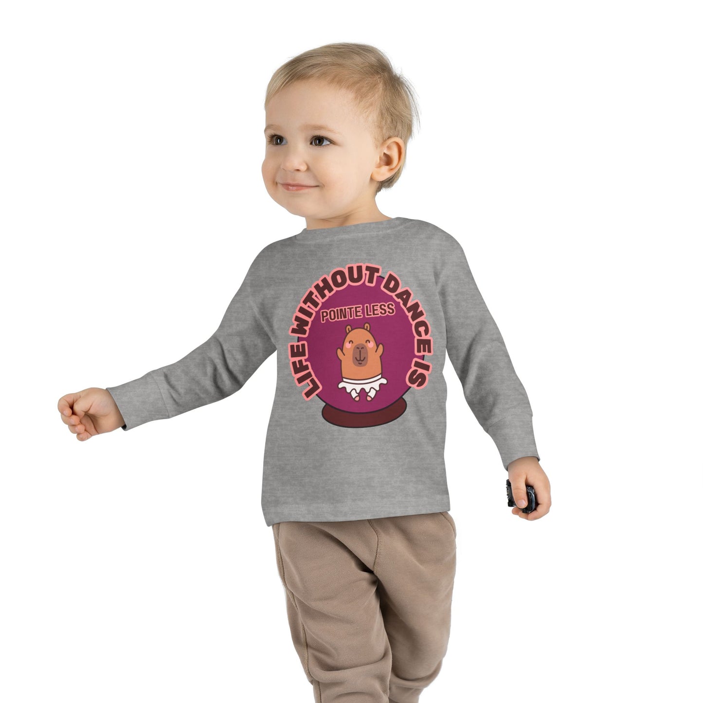 "Life Without Dance Is Pointeless" Toddler Dance T-Shirt – Cute Dancing Capybara Graphic Long Sleeve Tee for Kids