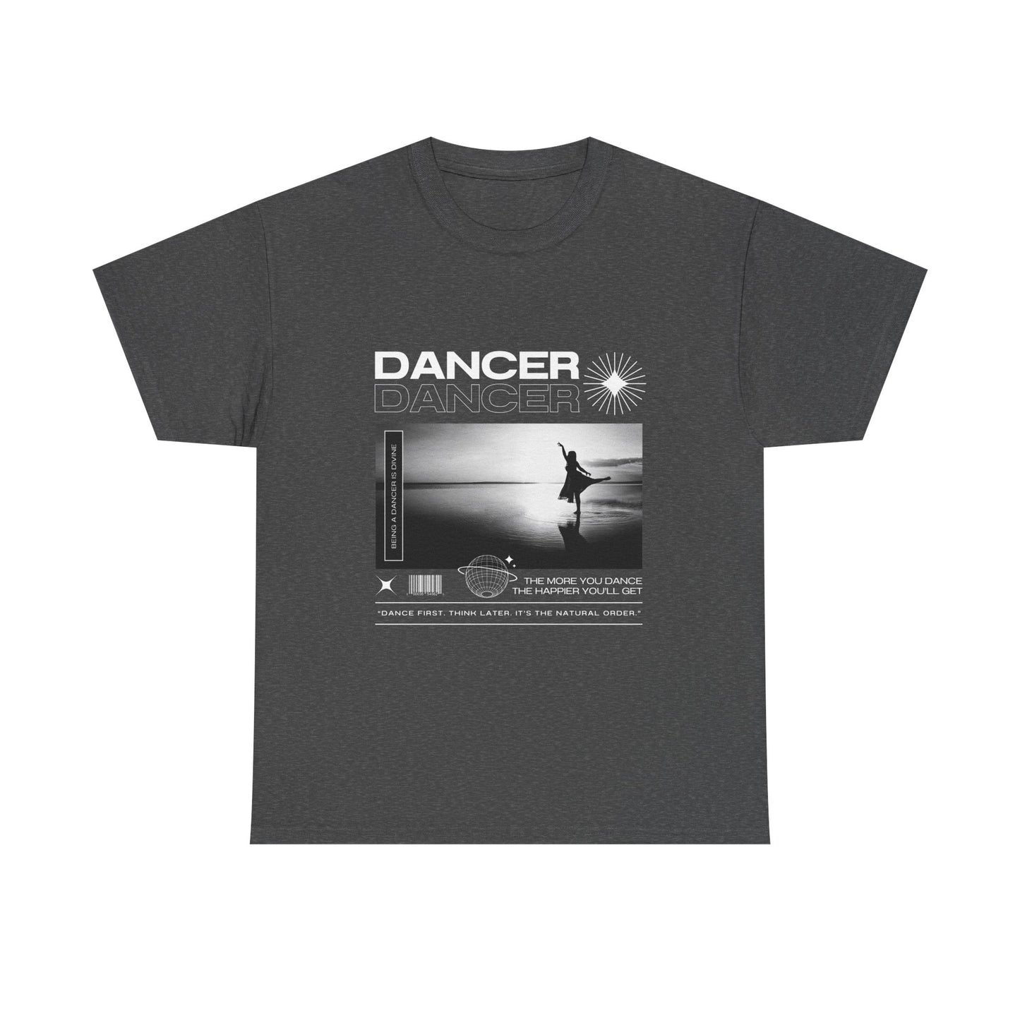 "Dancer" Arabesque Beach Scene Unisex Heavy Cotton Tee – Streetwear-Inspired Ballet Dance Graphic T-Shirt