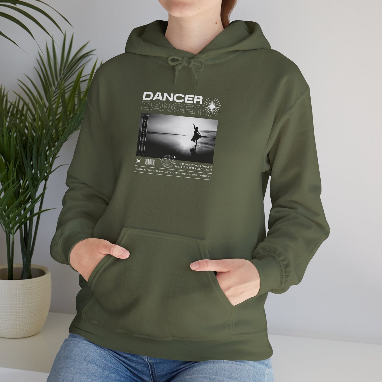 “Dancer” Arabesque on the Beach Graphic | Streetwear-Inspired Dance Hoodie for Ballet & Beach Lovers - Unisex Heavy Blend™ Hoodie
