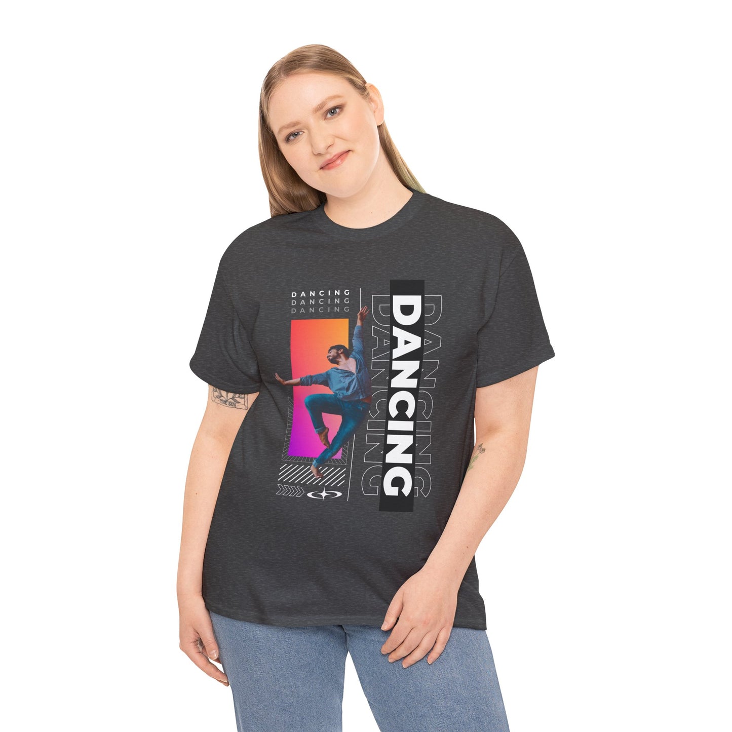 “Dancing” Streetwear-Inspired Male Dancer Unisex Heavy Cotton Tee – Urban Dance Graphic T-Shirt for Performers and Dance Lovers