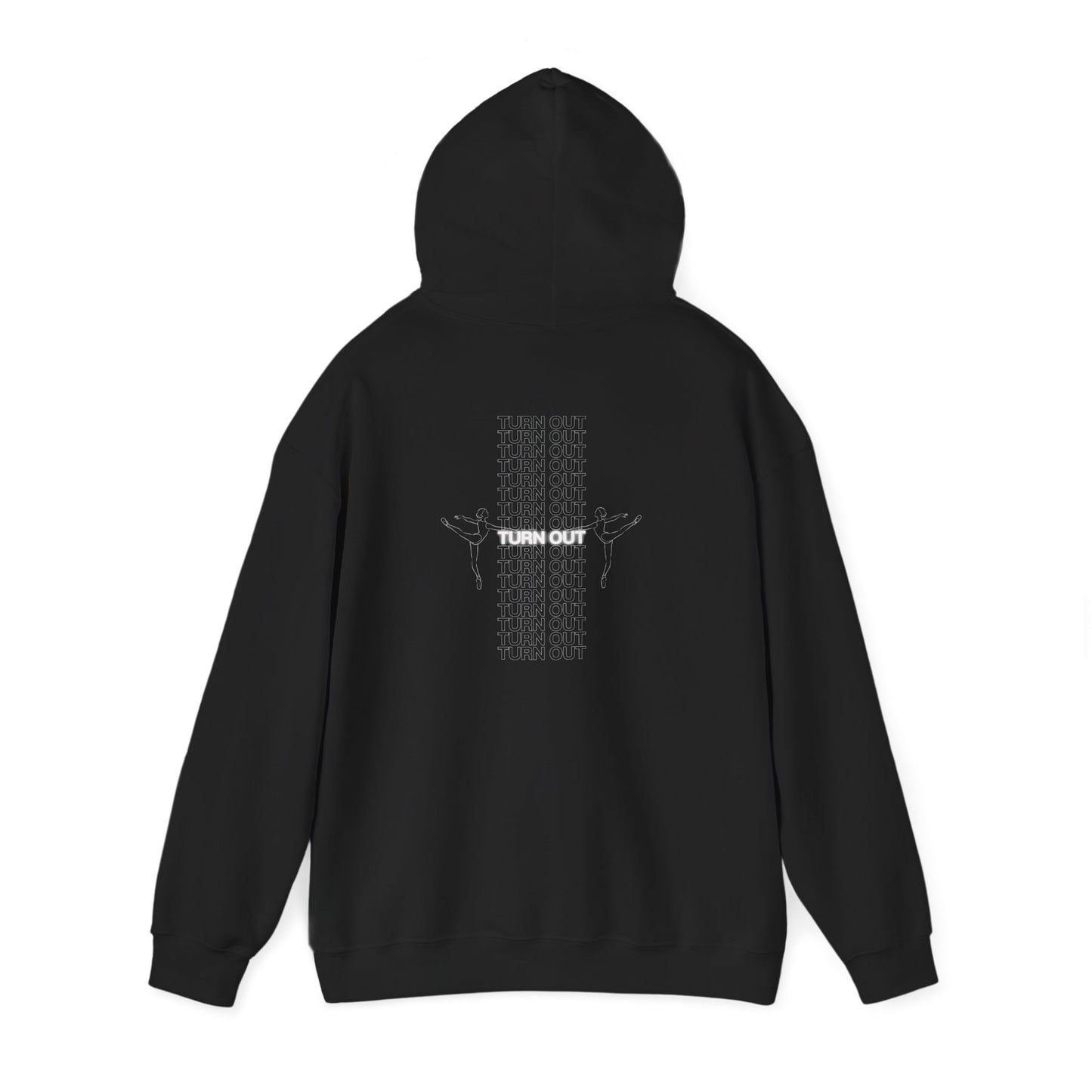 "Turn Out" Ballet Hoodie – Unisex Heavy Blend™ Hooded Sweatshirt with Front & Back Ballerina Graphics for Dancers