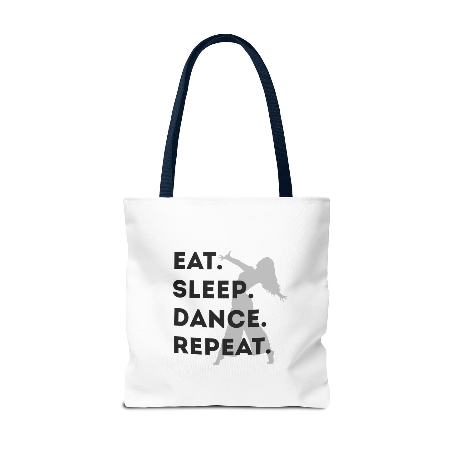"Eat Sleep Dance Repeat" Canvas Tote Bag – Gray Dancer Silhouette Dance-Themed Reusable Shoulder Bag for Dancers, Studio, or Everyday Use