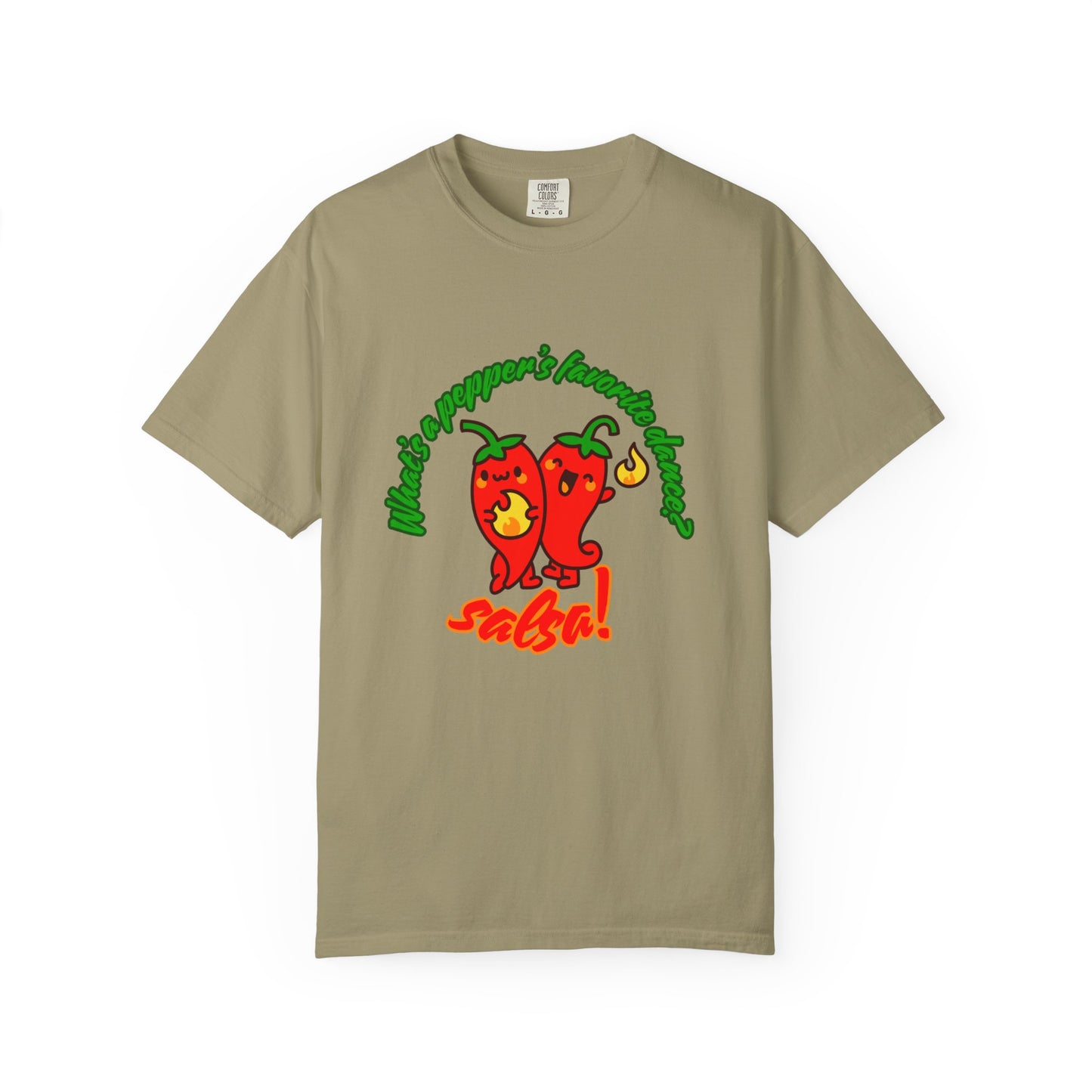 "What's a Pepper's Favorite Dance? Salsa!" Dance Pun Unisex Garment-Dyed T-Shirt – Funny Dance Joke Tee with Cute Pepper Graphic – Dance Humor Shirt for Food & Pun Lovers